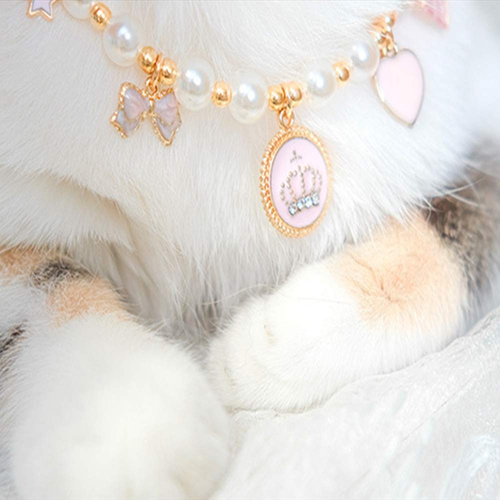Rayminsino Fashion Pet Necklace Cat Pearl Crown Collar Accessories Ornaments Pet Cat Teddy Collar Pearl Jewelry Collar