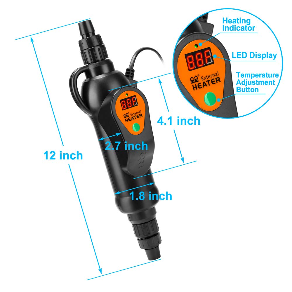 Datoo Aquarium External Heater In-Line Fish Tank External Heater 300W For Canister Filter