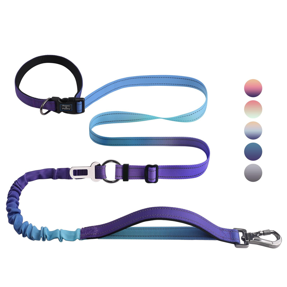 Roses&Poetry Hands Free Dog Leash For Medium Large Dogs Heavy Duty, No Pull Bungee Dog Running Waist Leash For Walking Training 