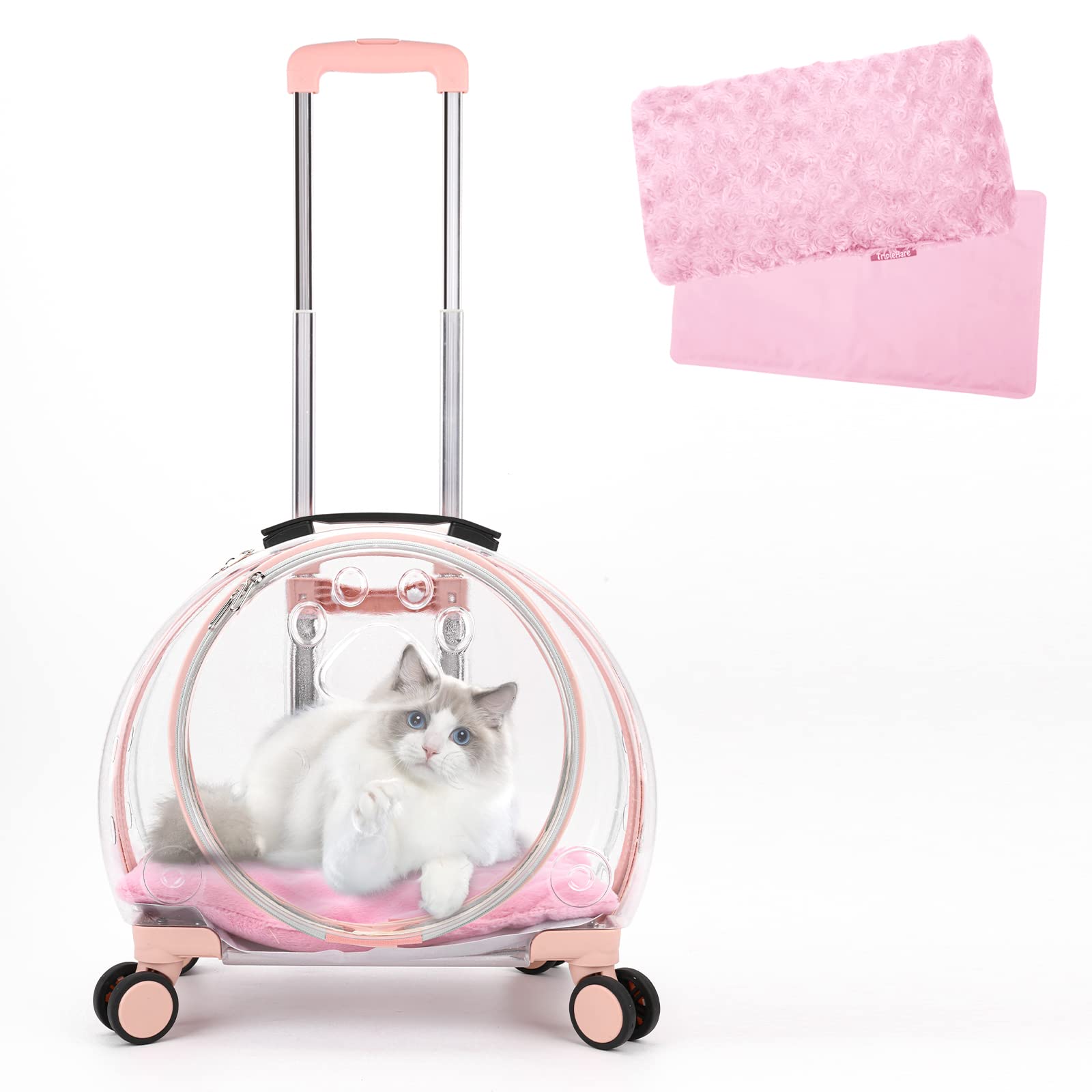 Triplehare Transparent & Fully Breathable Pet Carrier Backpack With Trolley Wheels For Dogs, Cats, Parrots Or Bunnies, Multiple 