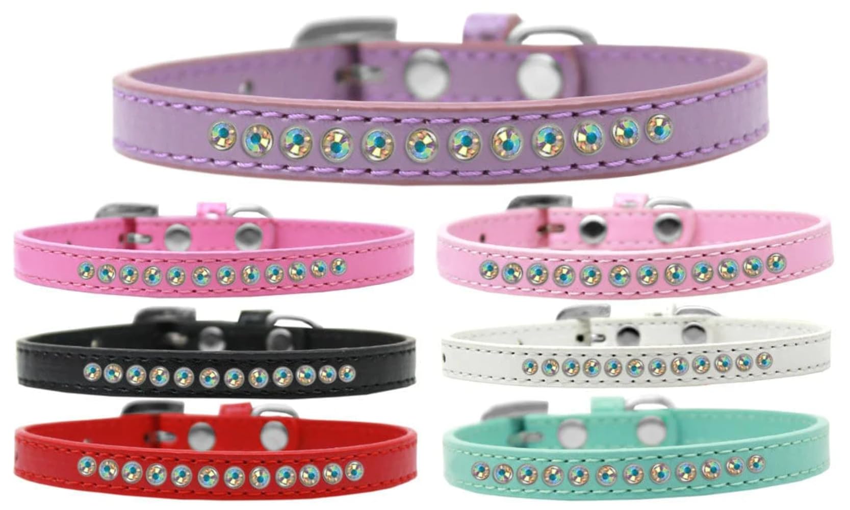 Dog, Puppy & Pet Fashion Collar, Aurora Borealis Crystal Rimsets White 12