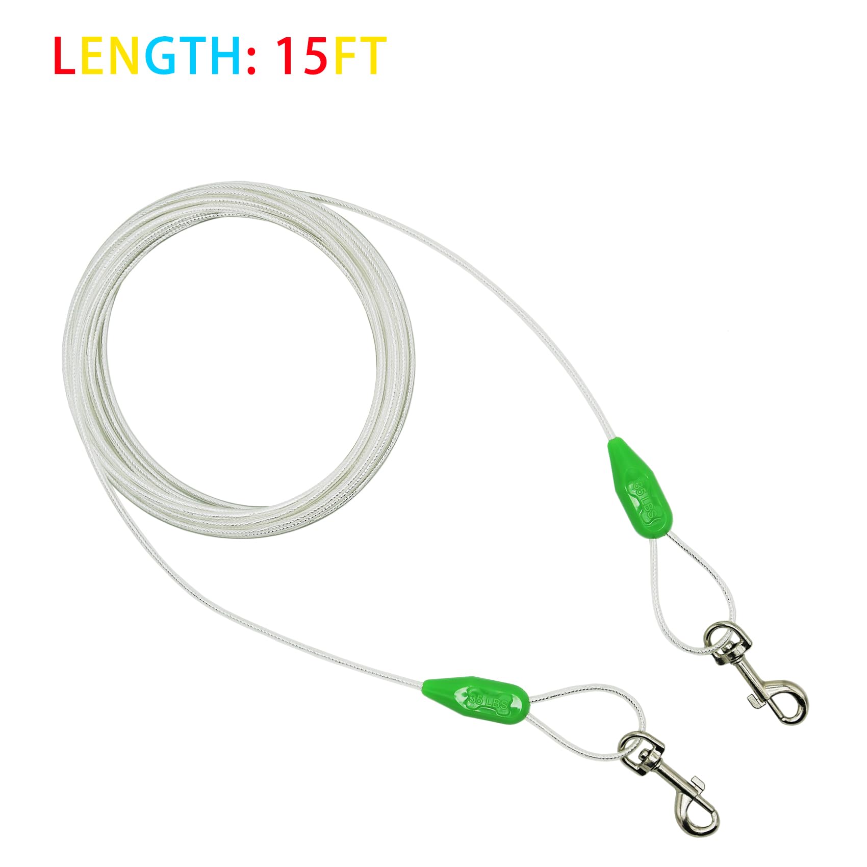 Petest 15Ft Reflective Tie-Out Cable For Small Dogs Up To 35 Pounds