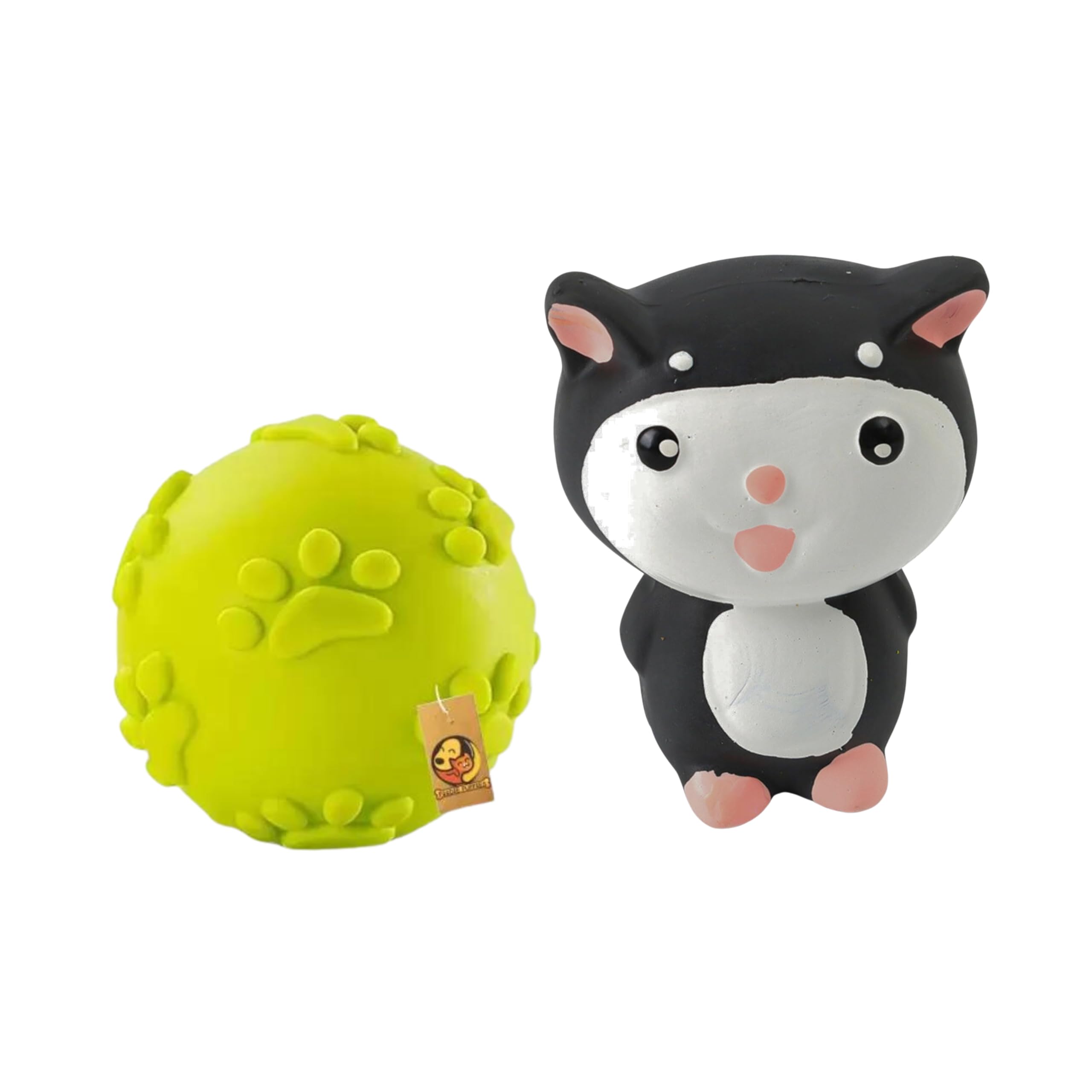 Foodie Puppies 2in1 Combo of Latex Rubber Squeaky Dog Toys  (Claw Ball + Black & White Kitty) for Small Dogs and Puppies | Non
