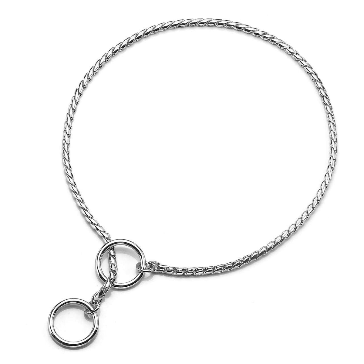 Mogoko Stainless Steel Dog Choke Chain Collar, Puppy Metal Snake Chain Pet Show Slip Collar Choker For Training Walking (Silver;16.0'*3.0Mm)