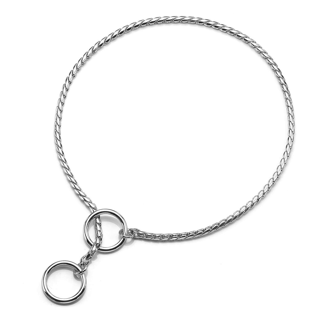 Mogoko Stainless Steel Dog Choke Chain Collar, Puppy Metal Snake Chain Pet Show Slip Collar Choker For Training Walking (Silver;24.0'*5.0Mm)
