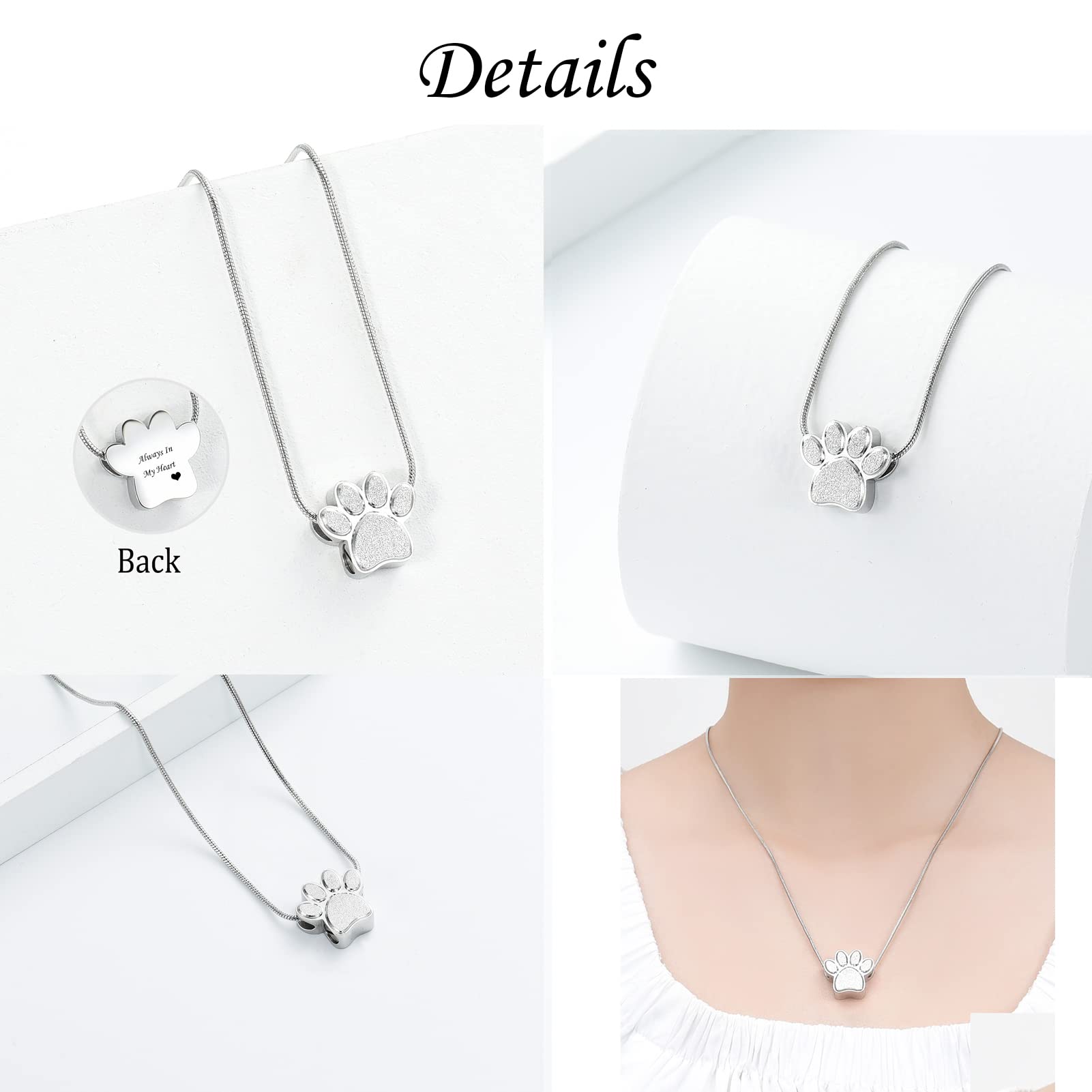 Zeqingjw Pet Cremation Jewelry For Ashes Pendant Paw Print Pet Heart Urn Necklace Memorial Keepsake Jewelry For Pet/Dog'S/Cat'S Ashes (Silver-K)