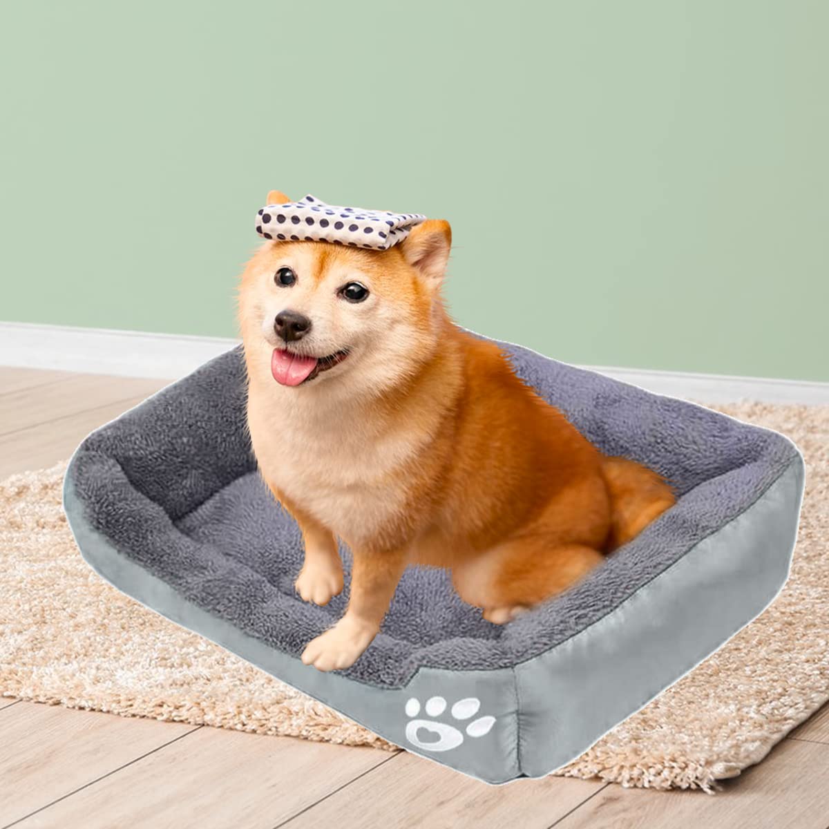 Barelove Square Large Dog Bed Mattress Washable Pads Room, Soft Plush Faux Fur Rectangle Sleeping Pet Bed For Small Medium Large Dogs Cats Puppy, With Anti-Slip Waterproof Bottom (Grey)