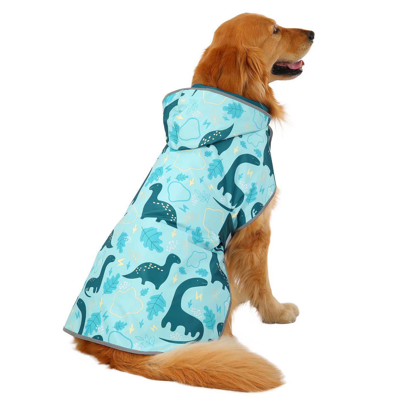 HDE Reversible Dog Raincoat Hooded Slicker Poncho Rain coat Jacket for Small Medium Large Dogs Dinosaurs - XXL