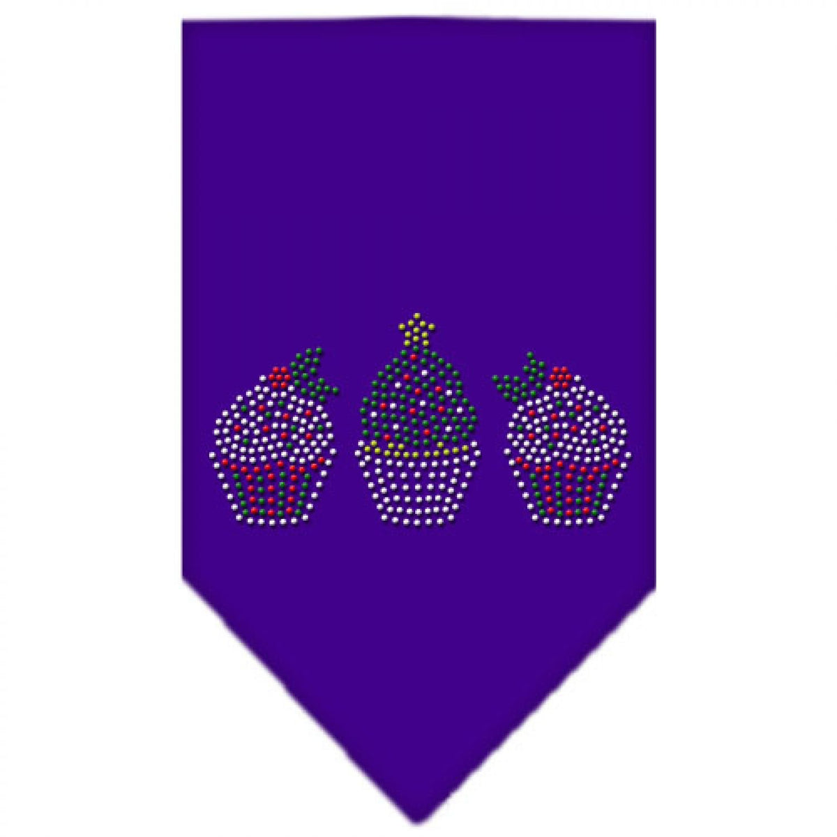 Christmas Pet and Dog Bandana Rhinestone, Christmas Cupcakes Purple Small
