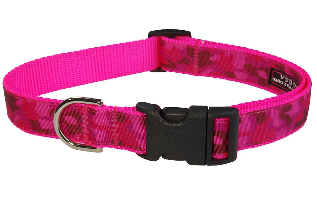 Large Pink Camouflage Dog Collar: 1 Wide, Adjusts 18-28 - Made in USA.