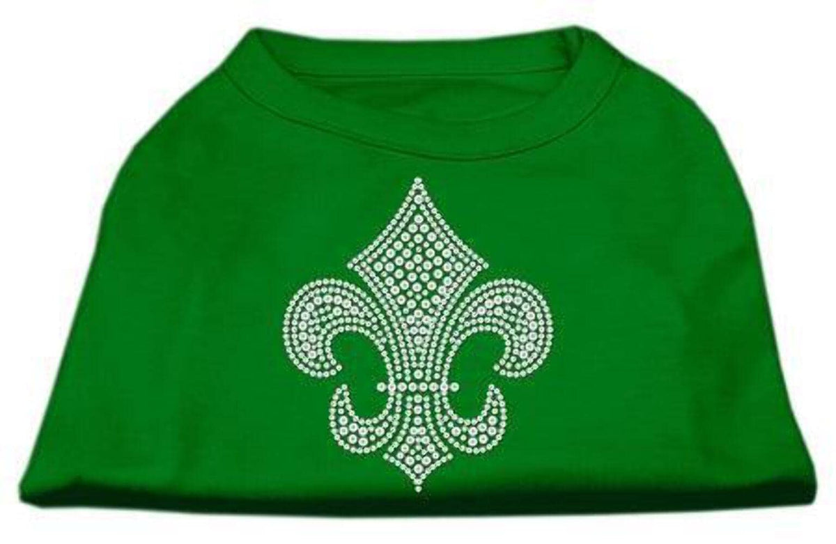 Pet Dog & Cat Shirt Rhinestone, &quot;Silver Fleur De Lis&quot; Green XS (0-3 lbs.)