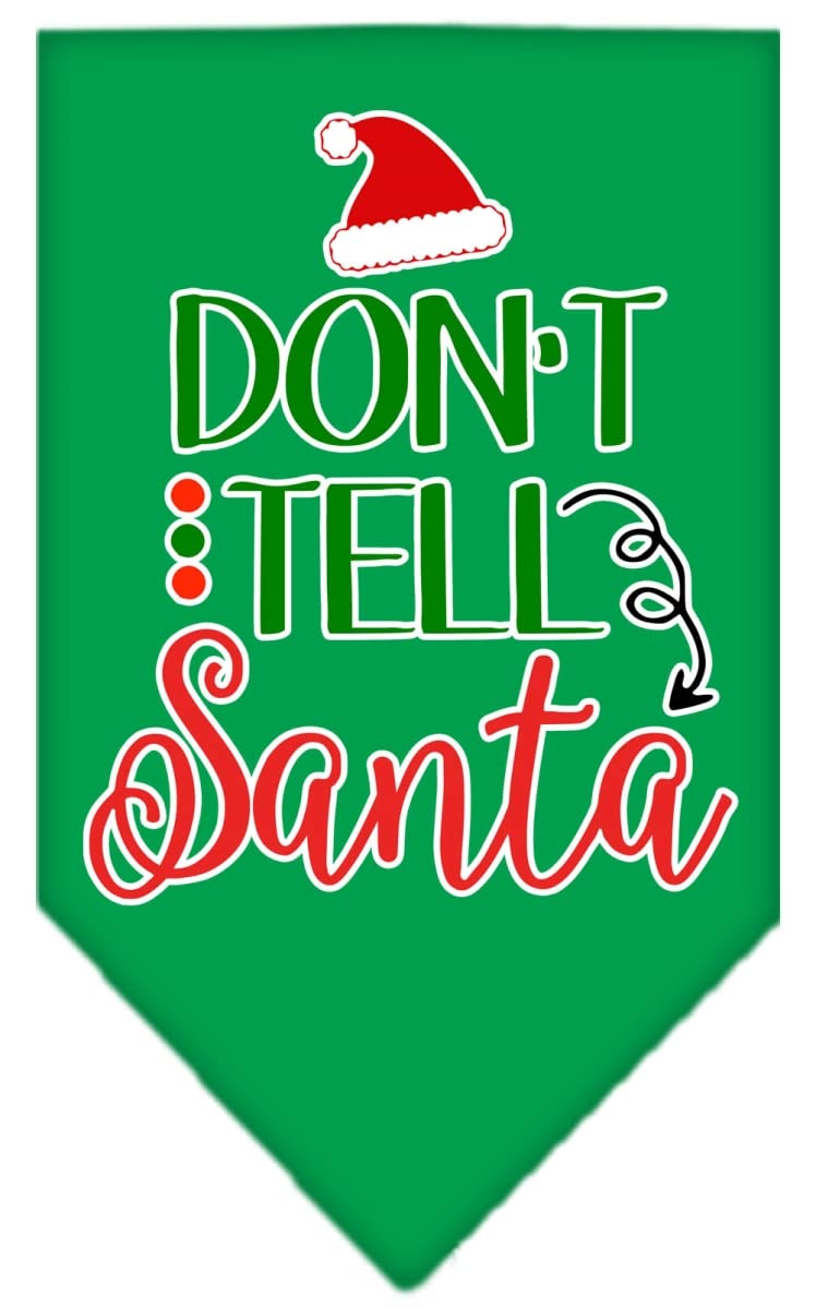 Christmas Pet and Dog Bandana Screen Printed, &quot;Don't Tell Santa&quot; Emerald Green Small