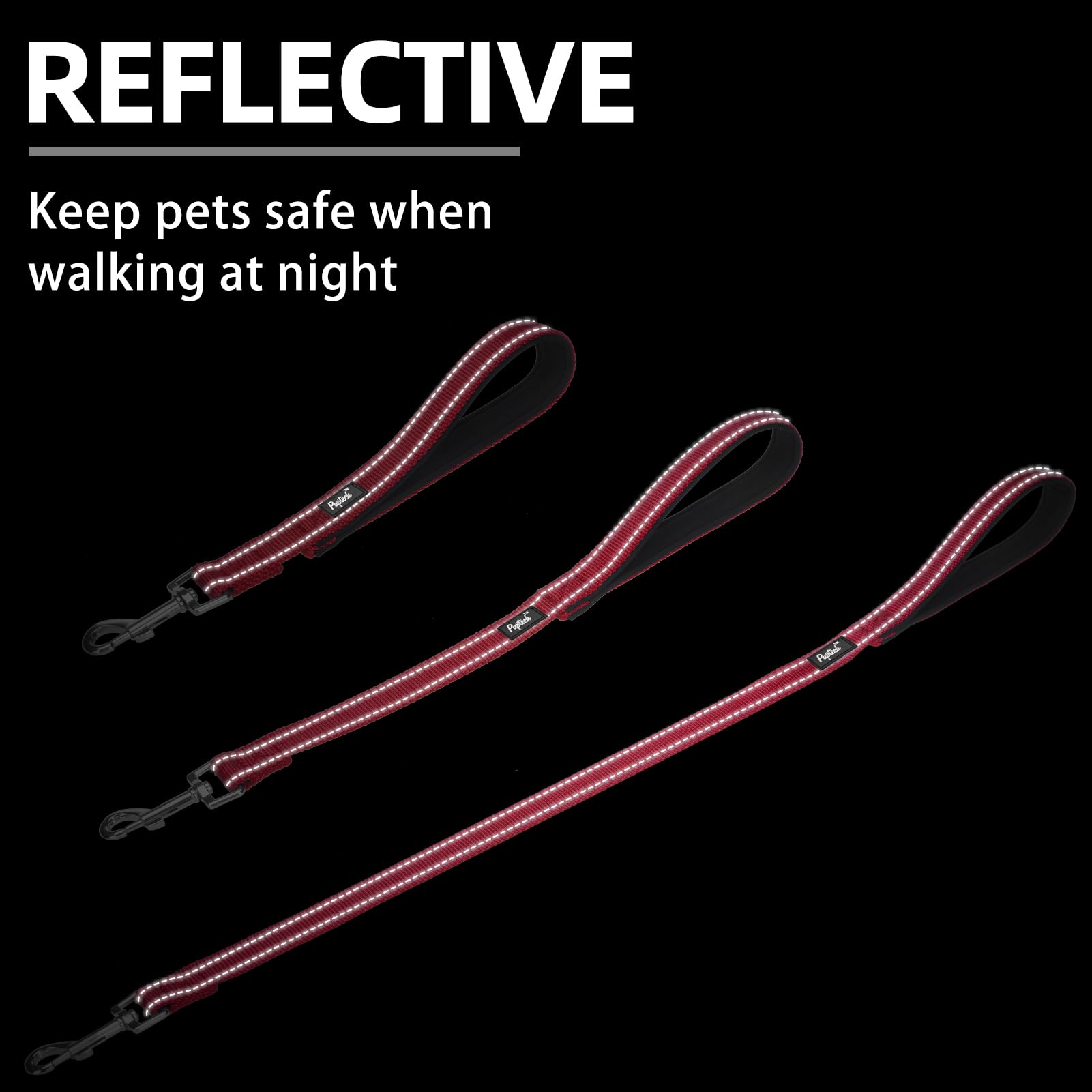 Pupteck Reflective Short Dog Leash - 3 Packs 2.5Ft/ 1.5Ft/ 1Ft Nylon Dog Leash With Strong Clip, And Soft Padded Handle, Durable Training Leash For Small Medium Large Dogs Cats Walking Outside Red