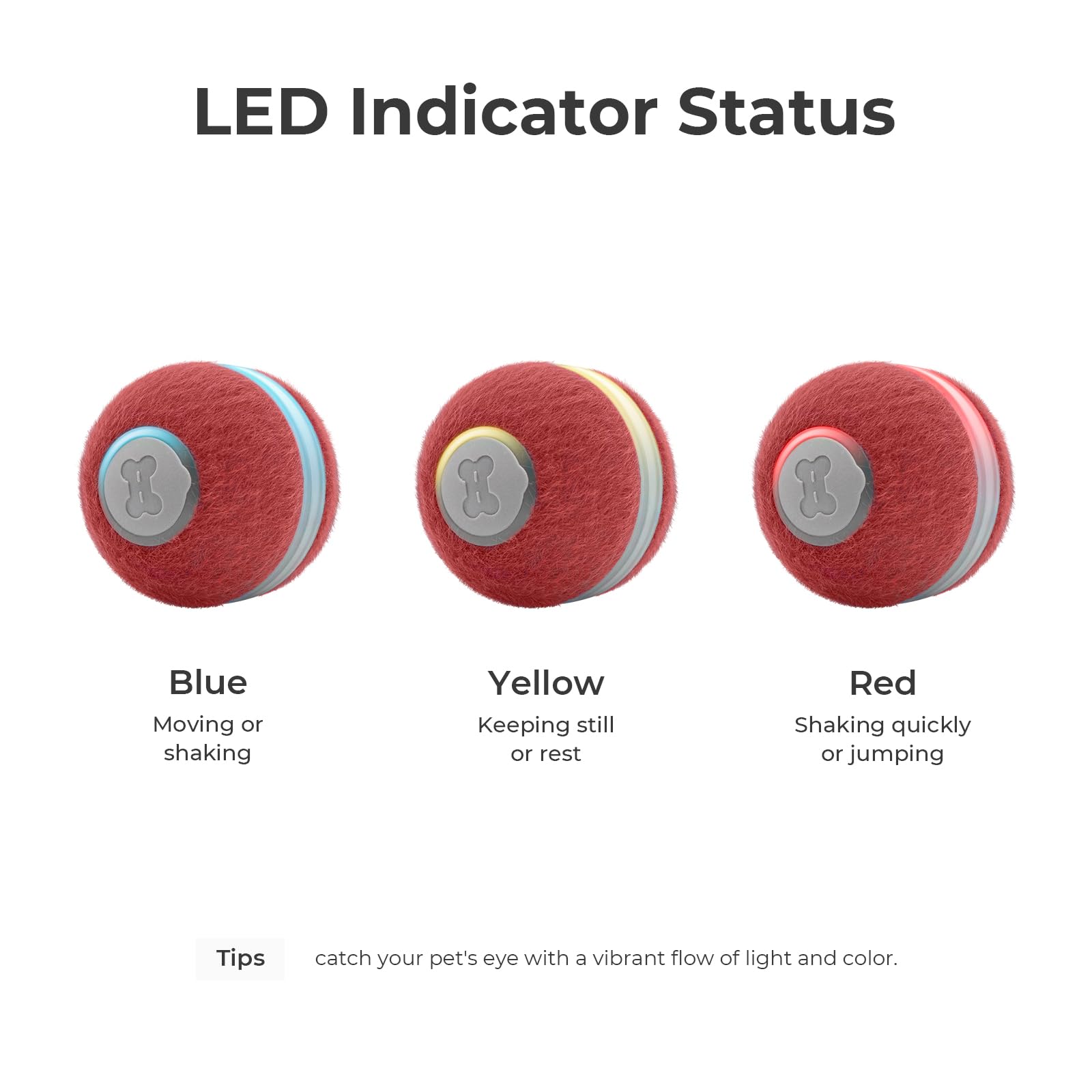 Cheerble Interactive Cat Ball Toy, Automatic Moving Ball Puzzle Toy For Indoor Cat Kitten, Smart Anti-Depression Pet Toy Fun Gift With Light, Red