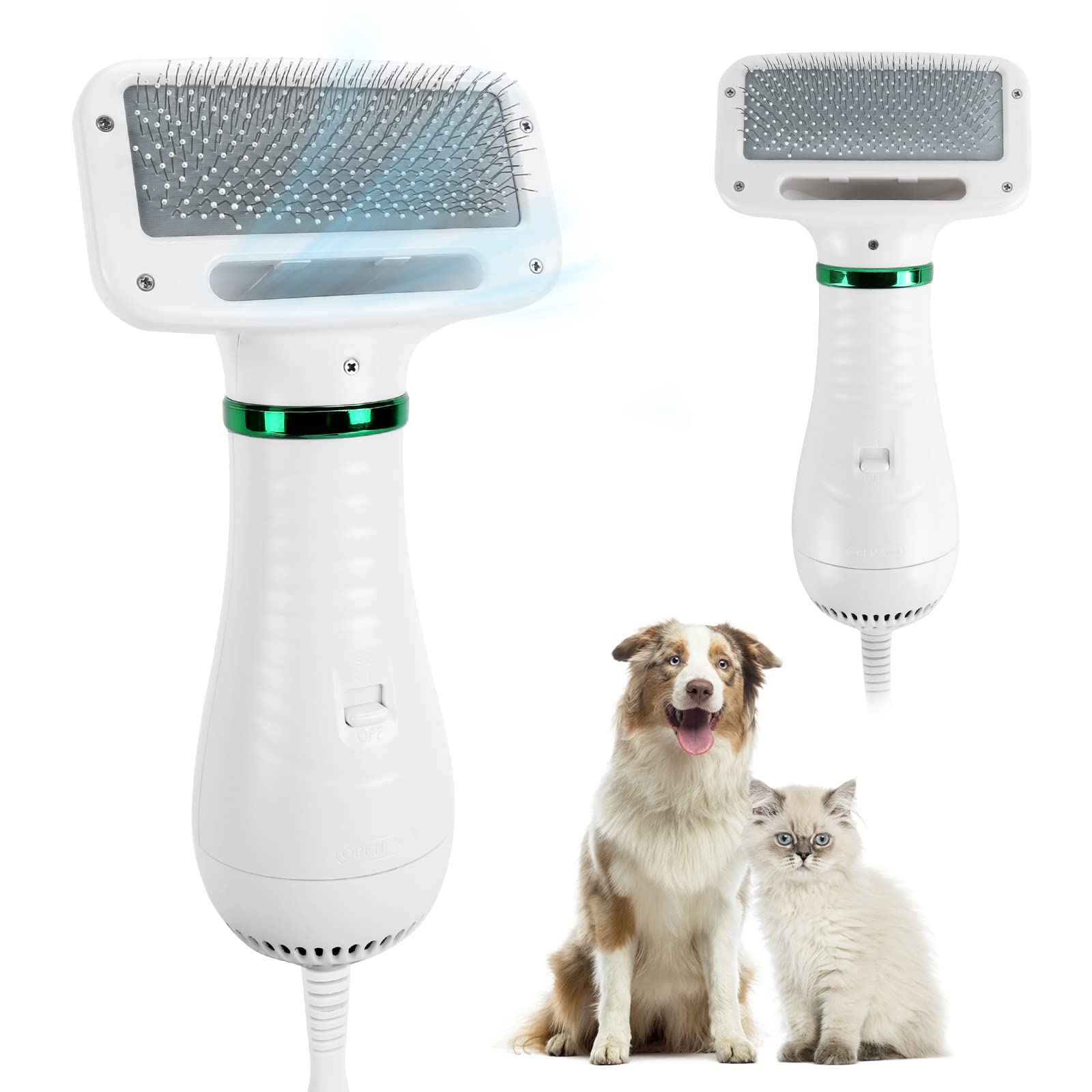 Tekkperry Pet Hair Dryer, 2 In 1 Dog Hair Dryer With Slicker Brush,Dog Blow Dryer With 2 Adjustable Heat Setting Dog Brush For Dog Grooming Small Medium Dogs Cats