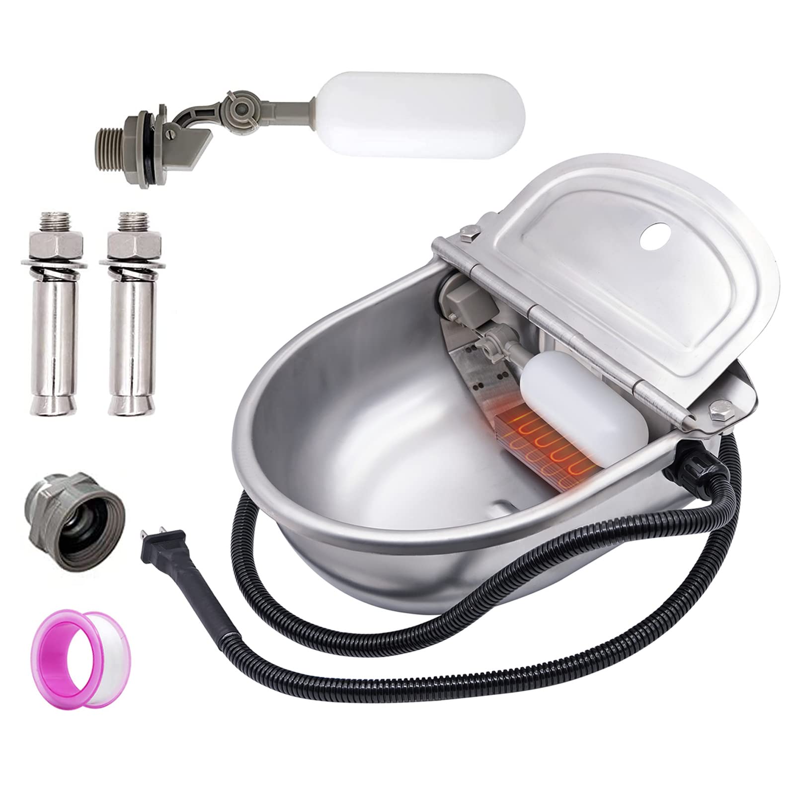 MINYULUA Automatic Heated Dog Water Bowl Stainless Steel Pet Thermal-Bowl Livestock Waterer Constant Temperature Dispenser for D