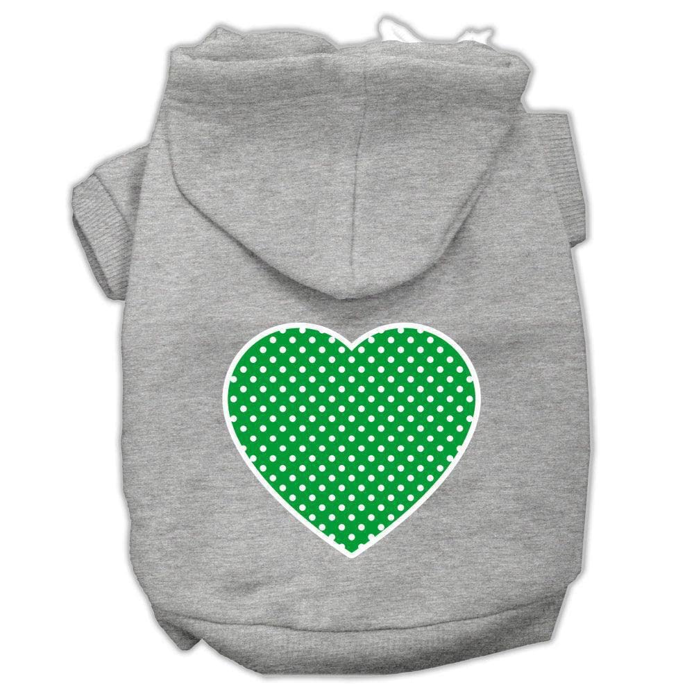 Pet Dog & Cat Hoodie Screen Printed, 'Green Swiss Dots Heart' Cream Xs (0-3 Lbs.)