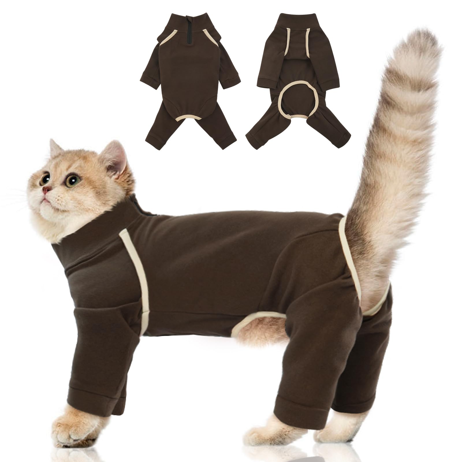 Sticky Hair Cat Clothes - Coffee M Onesie for Sphynx Cats, Soft Pajamas, Prevents Lost Hair