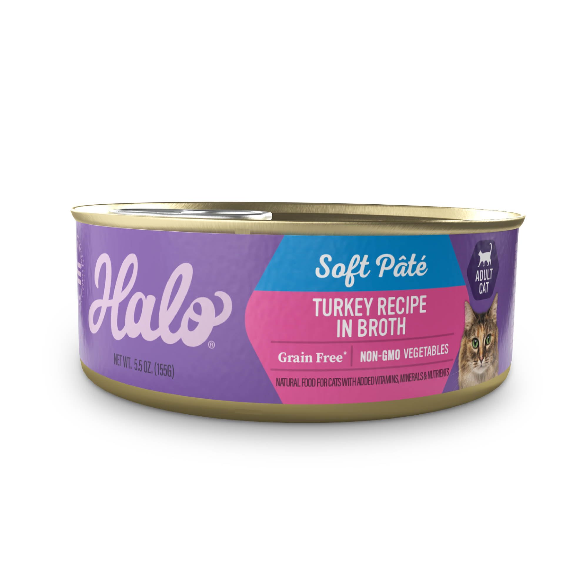 Halo Wet Cat Food Whole Turkey Stew Recipe, Grain Free Wet Cat Pate, Canned Cat Food for Extra Hydration, 5.5 Oz Can (Pack of 12