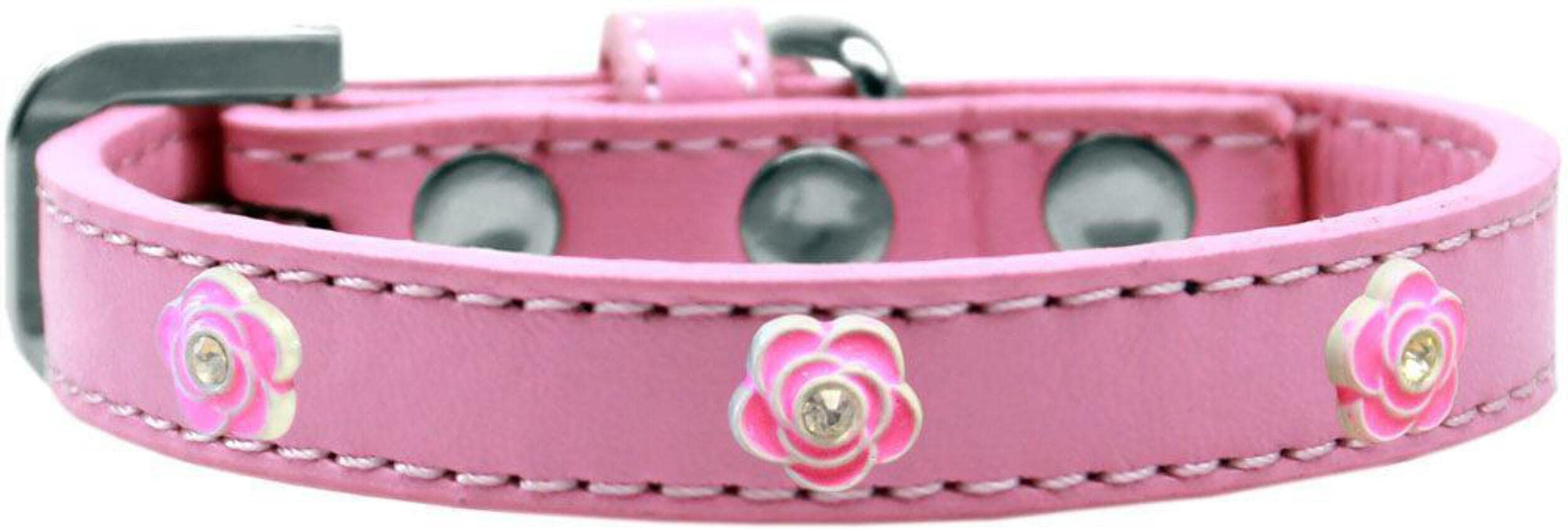 Mirage Pet Products Bright Pink Rose Widget Dog Collar Gold Ice Cream, Size 12