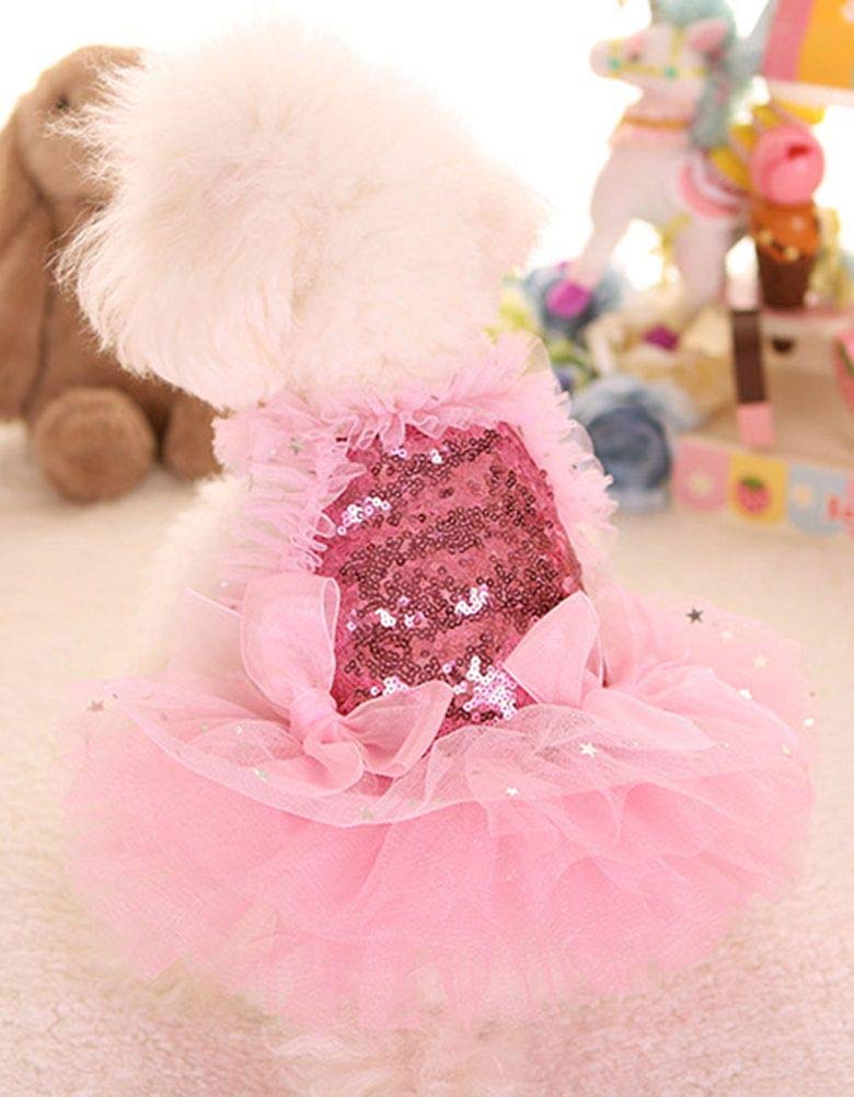 Marupet Fashion Sweet Puppy Dog Blingbling Princess Skirt Pet Dog Lace Cake Camisole Tutu Dress Pink M