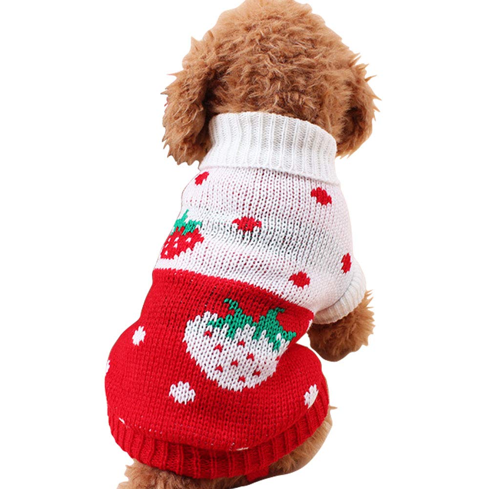 Chborchicen Pet Dog Sweaters Classic Knitwear Turtleneck Winter Warm Puppy Clothing Cute Strawberry And Heart Doggie Sweater (Red1, Medium)
