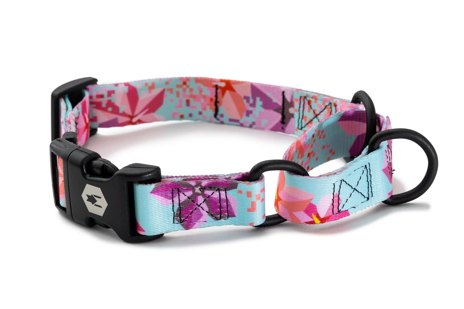 Wolfgang Heavy Duty Martingale Dog Collar With Quick Release Nylon Buckle For Walking & Training, Digifloral Print, Extra Large