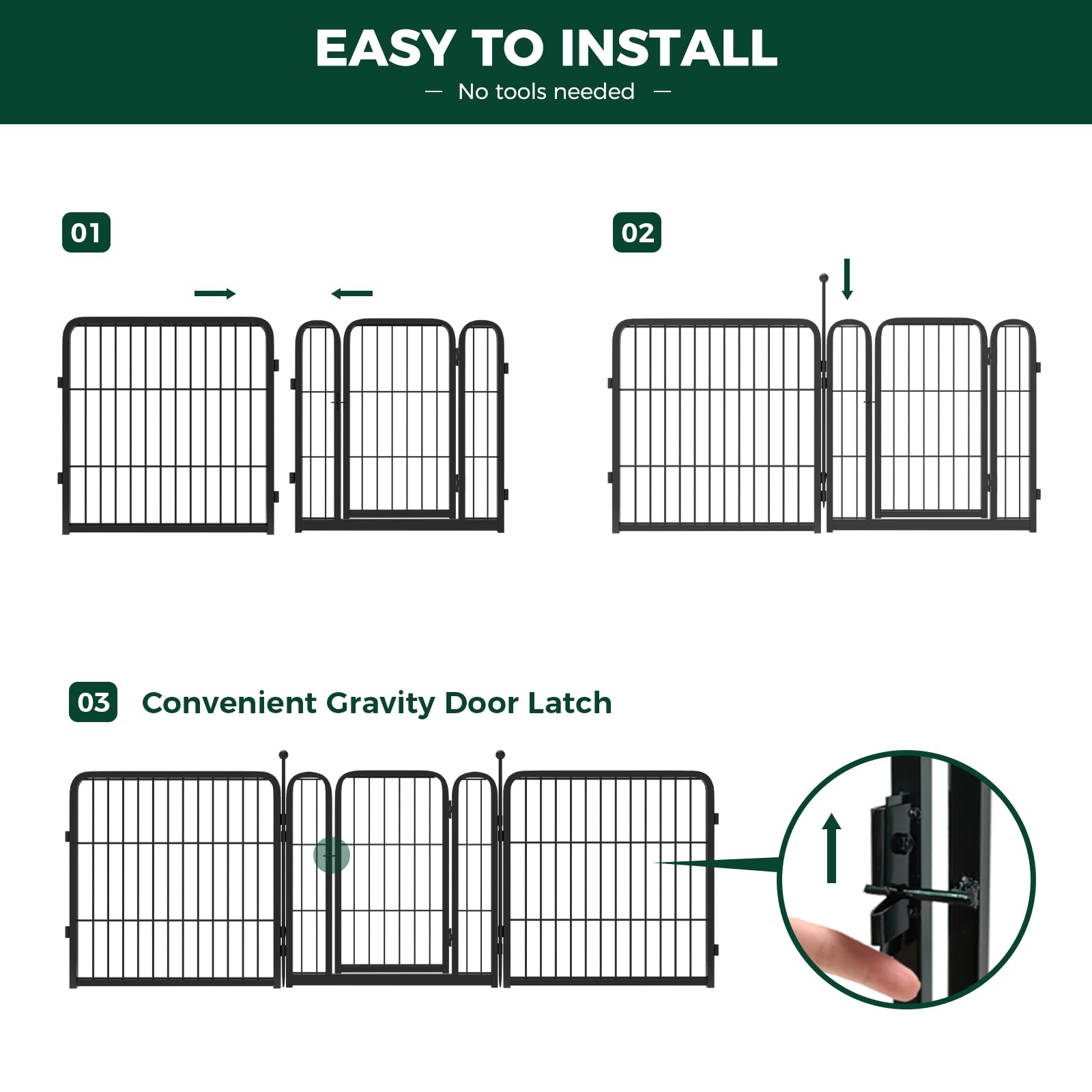FXW Rollick Dog Playpen, 24 inch, 48 Panels, Metal, Black - Ideal for Puppies and Small Dogs, Great for Yard and RV Camping