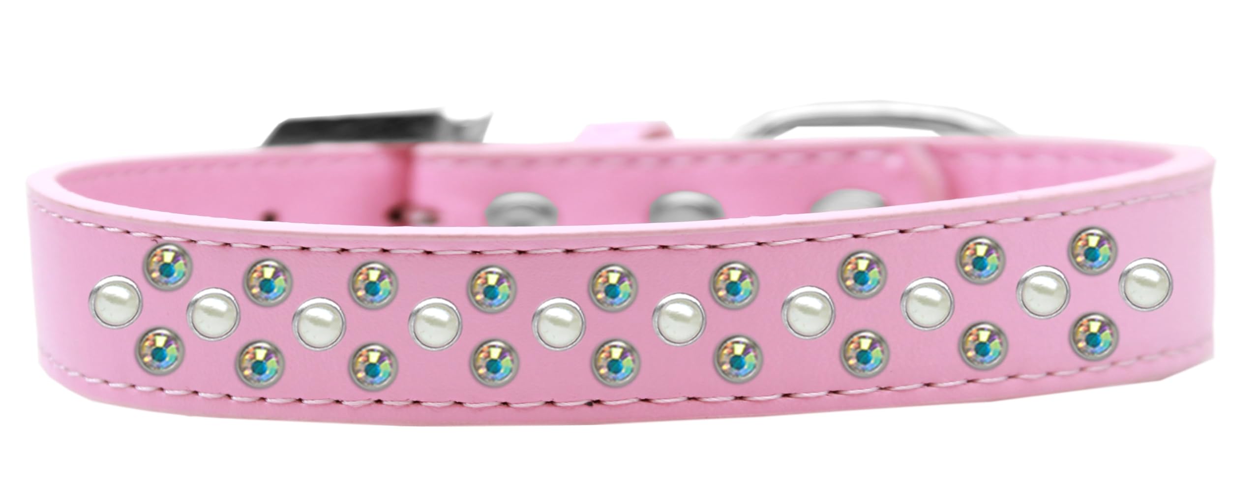 Dog, Puppy & Pet Fashion Collar, Pearl and Aurora Borealis Crystal Rimsets Sprinkles Light Pink 16