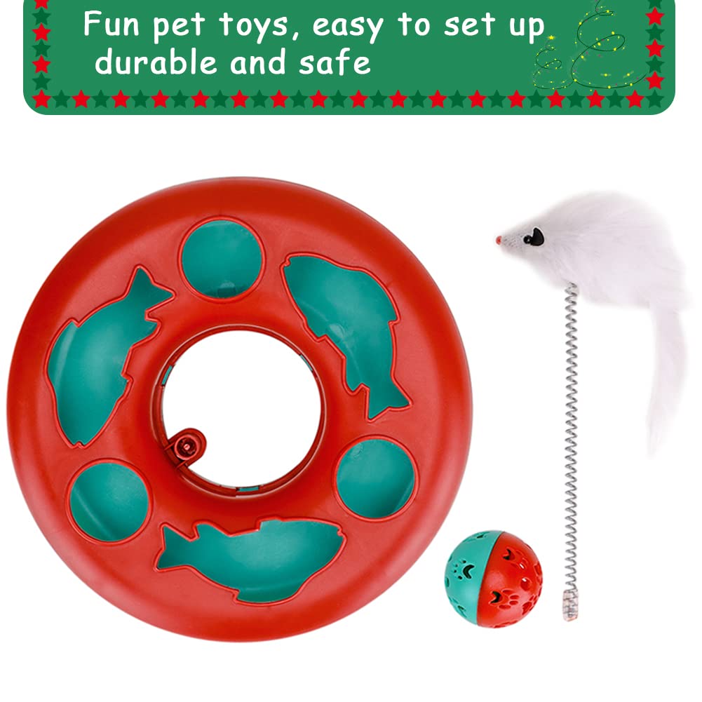 Cat Toys, Cat Toys For Indoor Cats,Interactive Kitten Toys Roller Tracks With Catnip Spring Pet Toy With Exercise Balls Teaser Mouse (Red)