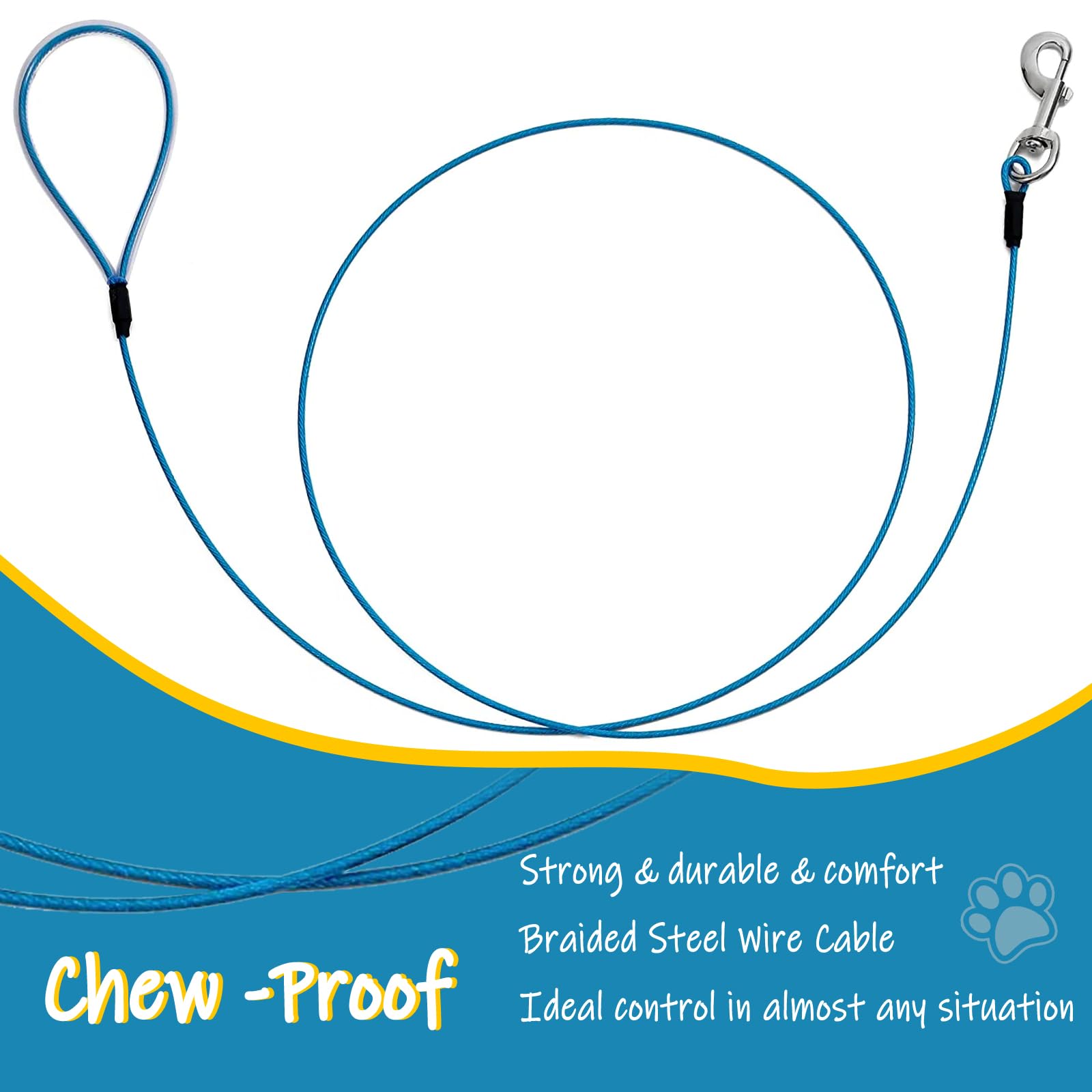 Mi Metty 2 Pack Dog Leash 6Ft Chew Proof Metal Leash For Medium Large Dogs-Anti Chew Dog Leashs For Teething Puppie (Blue, 6Ft)