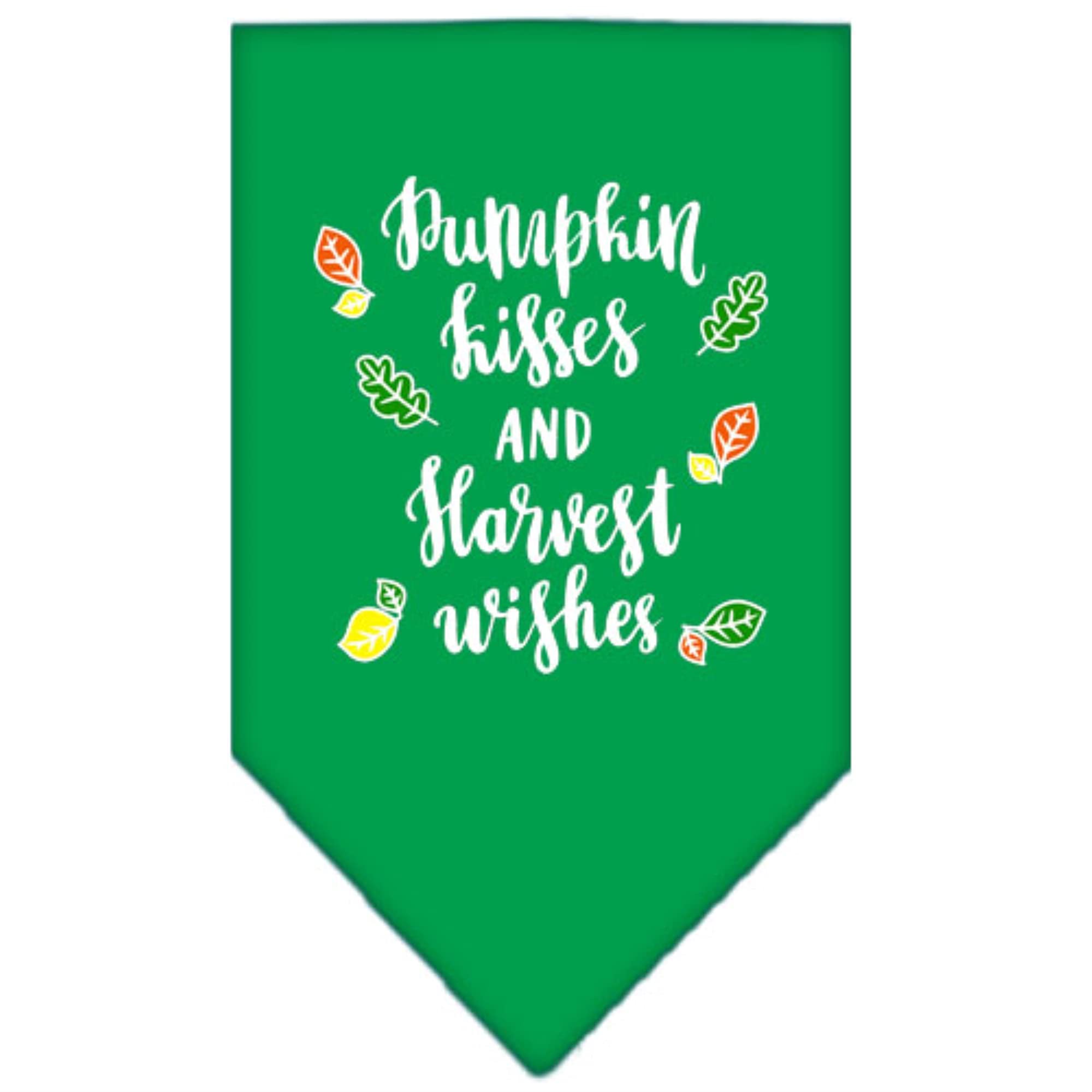 Dog Bandana Screen Printed, &quot;Pumpkin Kisses & Harvest Wishes&quot; Emerald Green Small