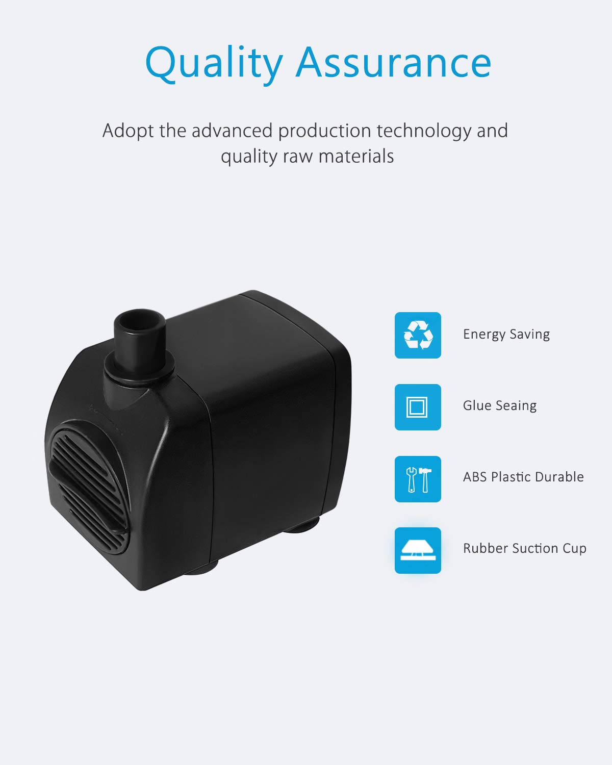 SongLong 200GPH Submersible Pump - Ultra Quiet, Stainless Steel, 15W, 5.2ft Lift for Fountains, Hydroponics, Aquariums & More