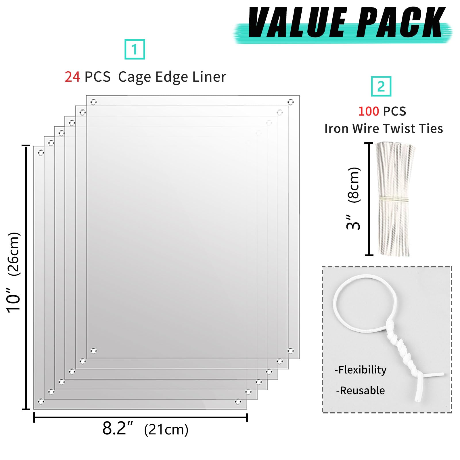 Oncpcare 24 Pack Pet Plastic Cage Liner Protection Rabbit Cage Urine Guard Clear Cage Edge Liner Guinea Pig Side Lining Small An
