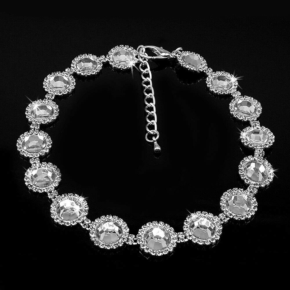 Dogs Kingdom Pet Dog Cat Crystal Collar Bling Rhinestones Party Princess Necklace Adjustable Necklace Accessories,White,M:10-12'