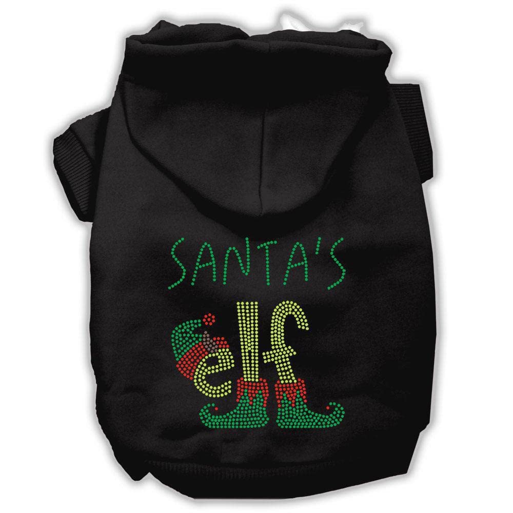 Christmas Pet, Dog & Cat Hoodie Rhinestone, 'Santa'S Elf' Black Md (6-10 Lbs.)