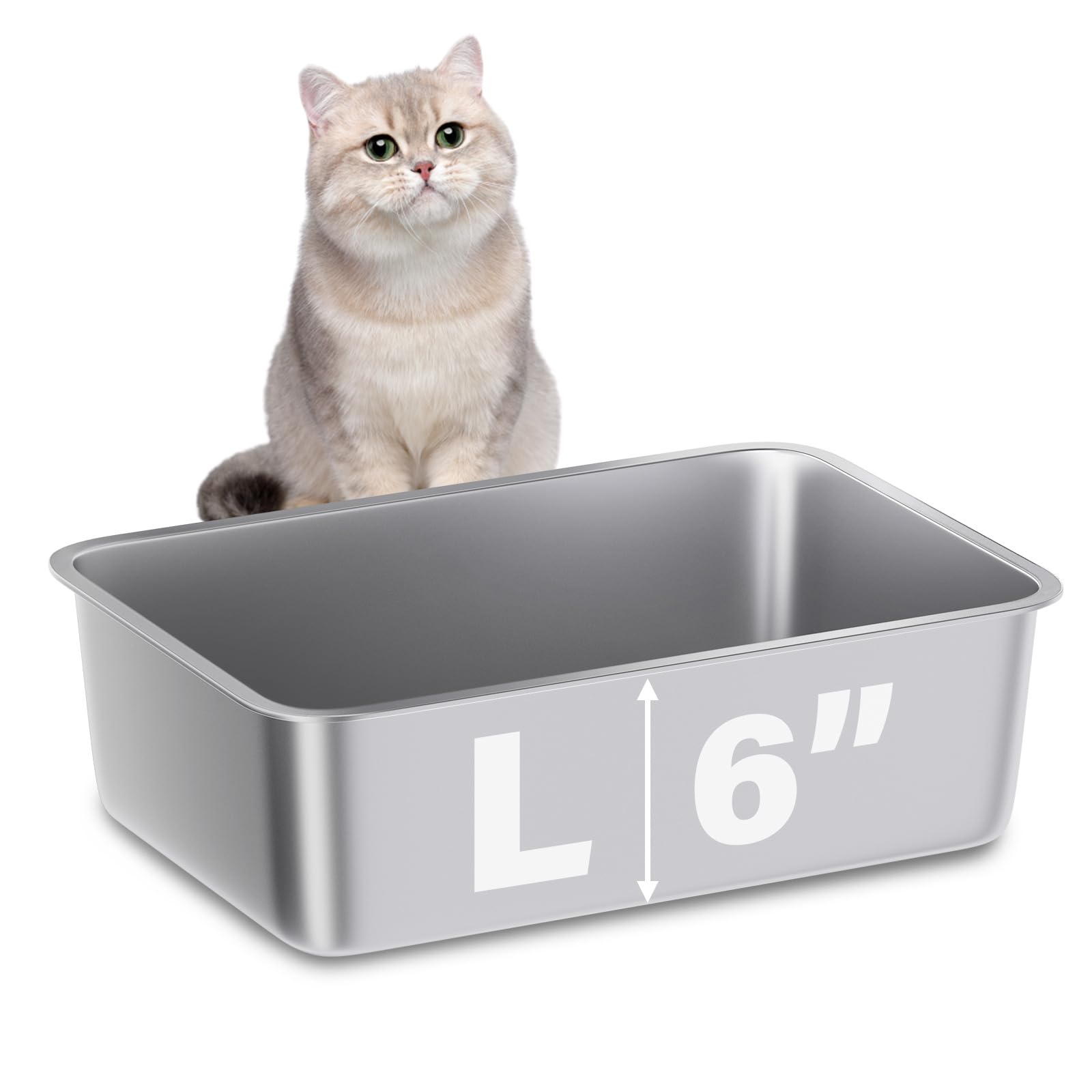 Futam Stainless Steel Litter Box,19.7''X13.7''X6'' Large Metal Litter Box For Kitty/Cat/Rabbits, Easy To Clean, Non Stick Litter