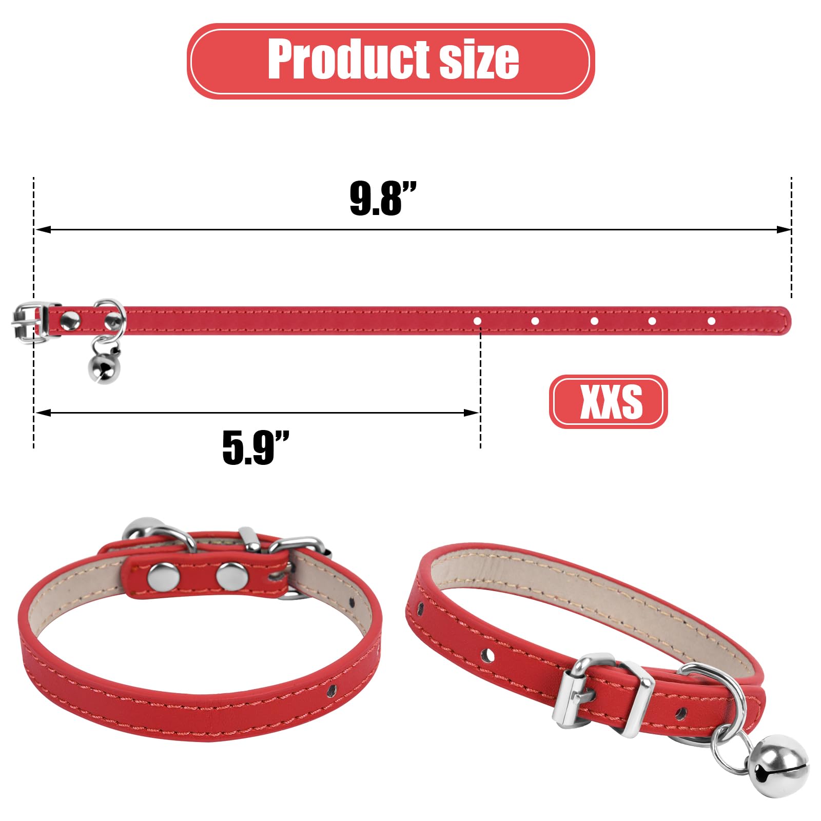 Chengfu Xxs Teacup Dog Collar - Red, 3/8 Inch Width For Small Dogs & Cats