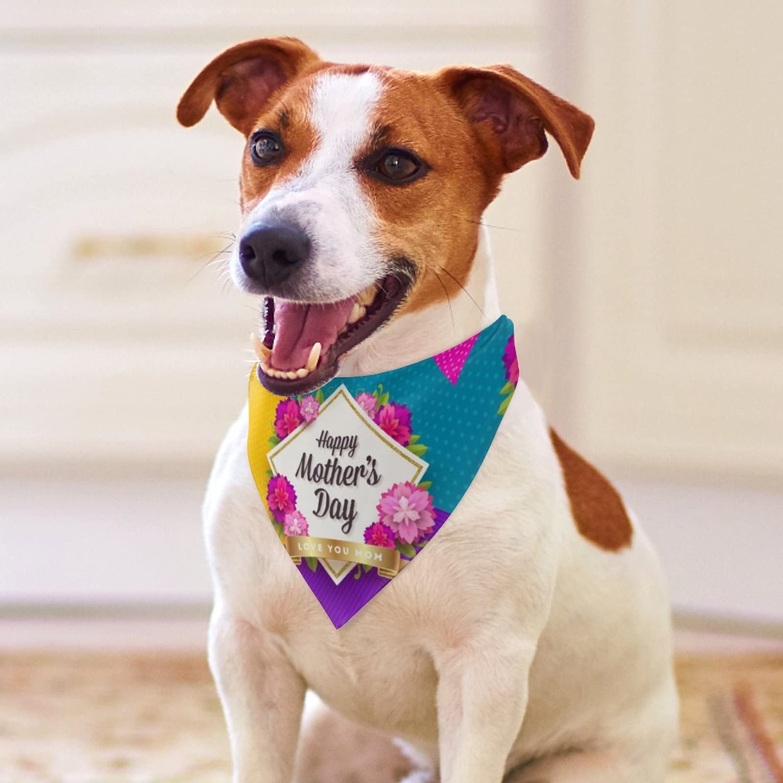 Happy Mother'S Day With Flower Dog Bandanas Pets Kerchief Reversible Triangle Bibs Scarf Outfits Accessories For Small To Large
