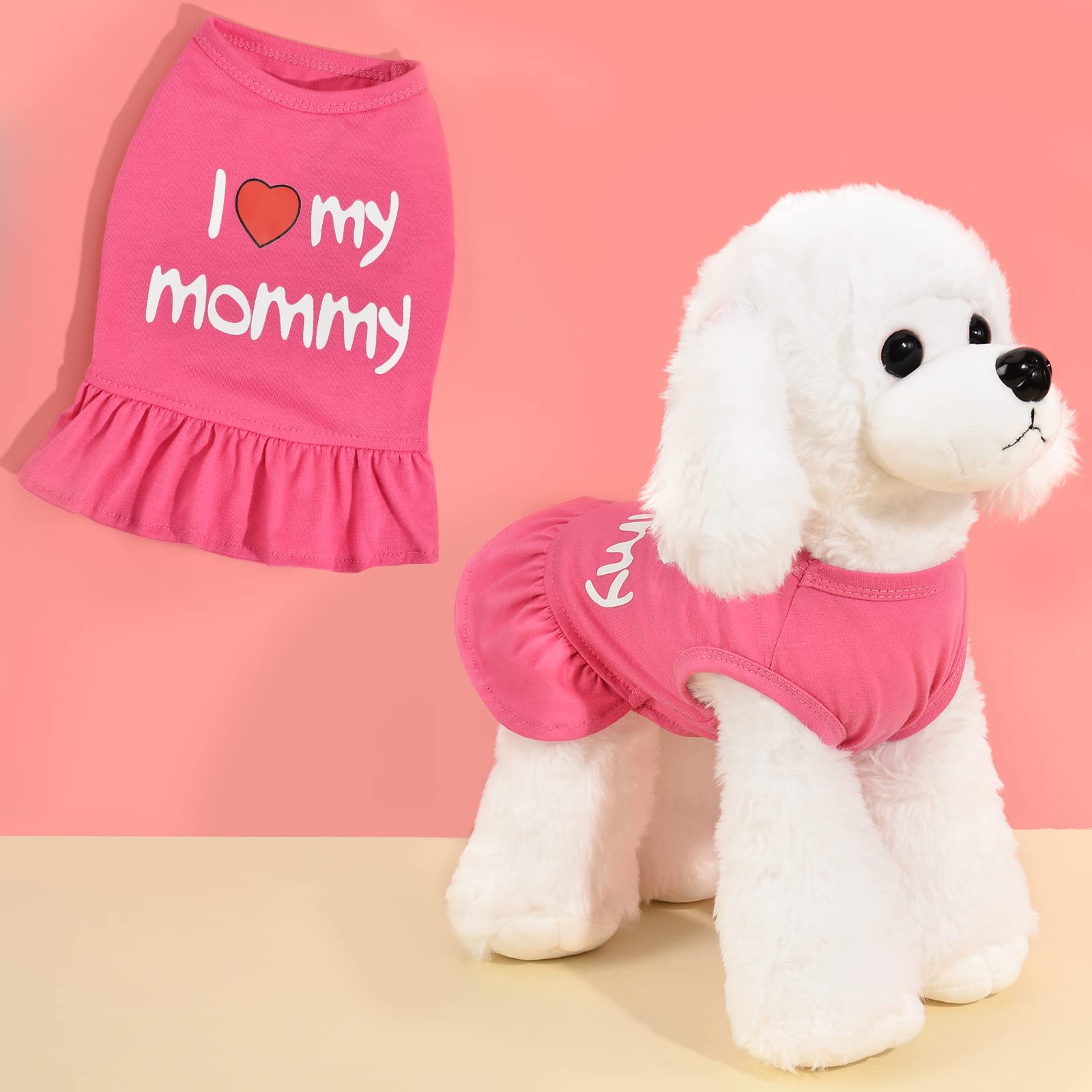 Dog Dress Small Dog Dresses Tutu Princess Puppy Clothes For Small Dog Girl Chihuahua Yorkie Pet Cat I Love My Mommy Daddy Dog Clothing Apparel,Set Of 2 (Medium, Hot Pink)