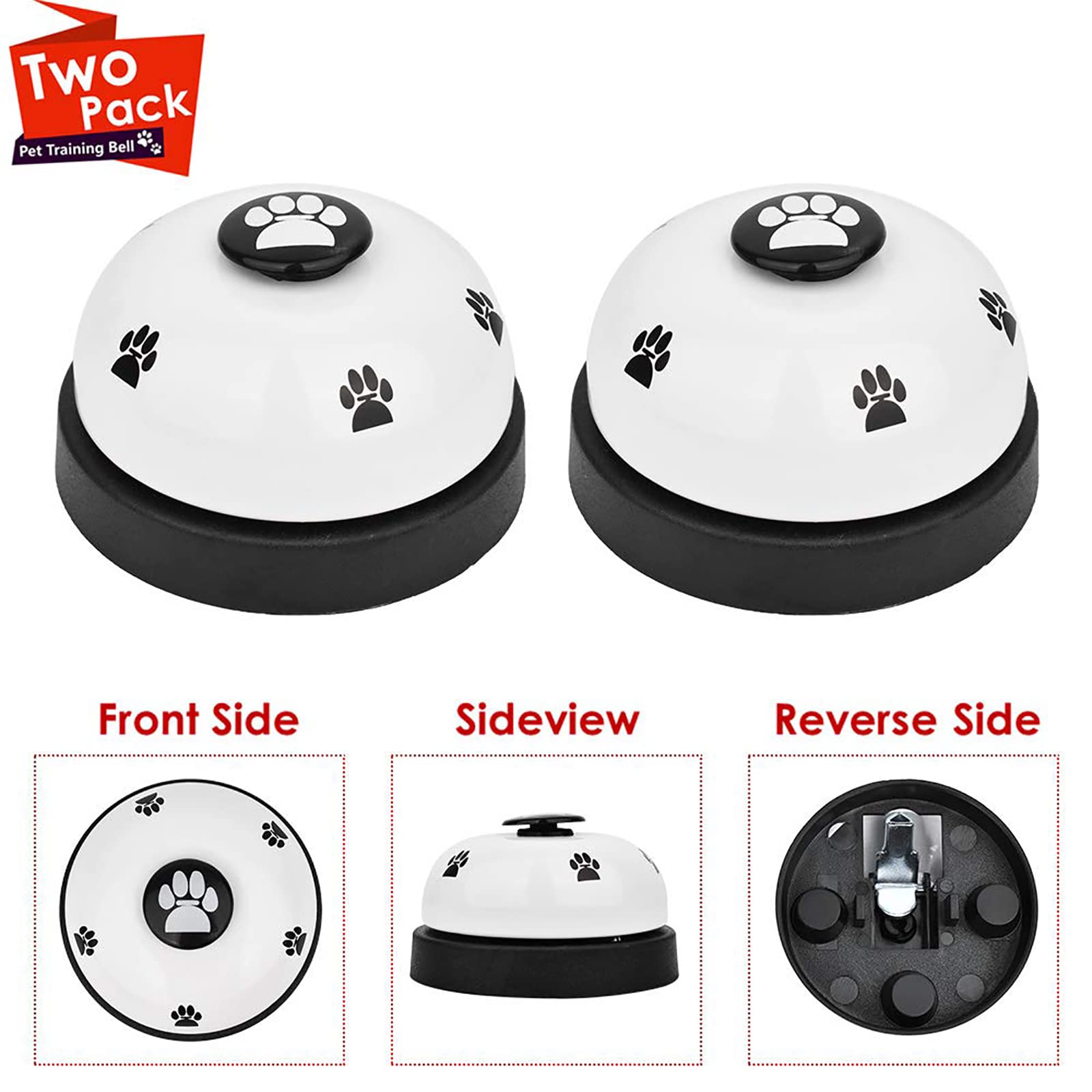 SlowTon Dog Doorbells, 2 Pack Metal Bell Dog Training with Non Skid Rubber Bottoms Dog Door Bell for Potty Training Clear Ring P