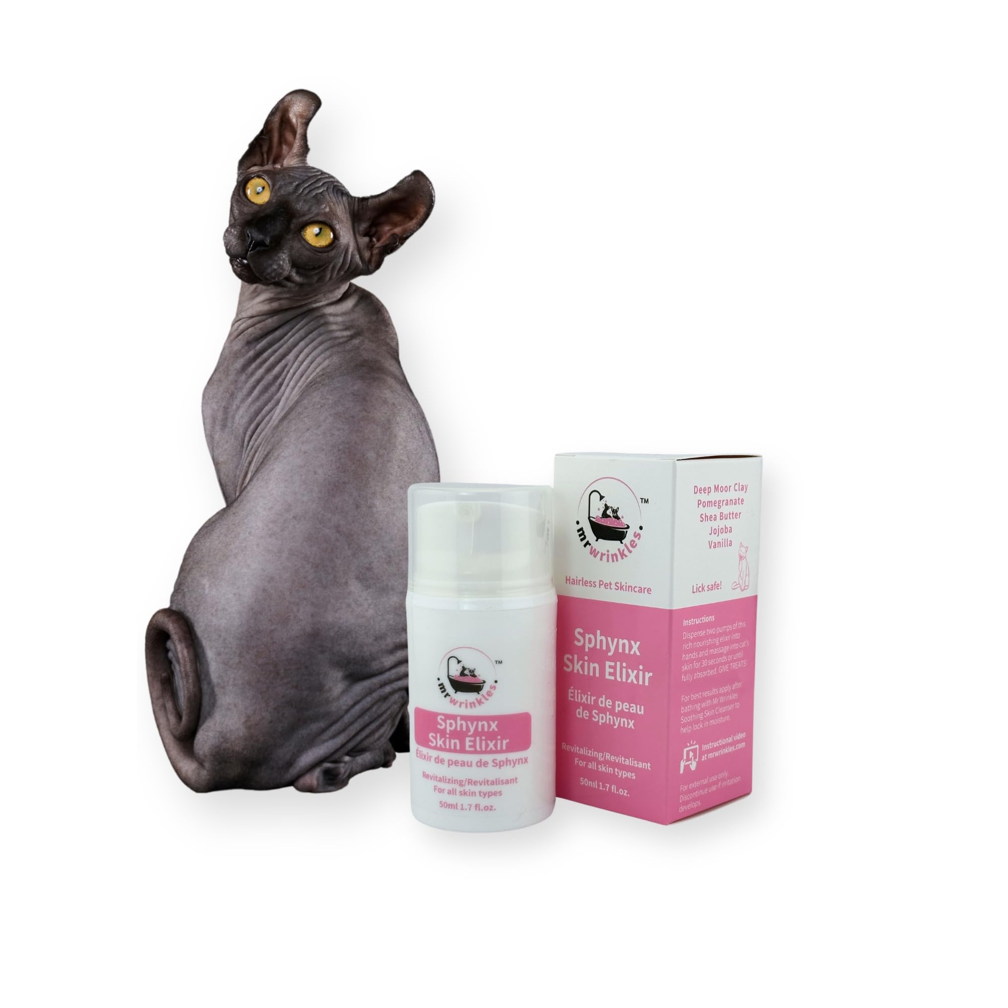 Mr Wrinkles Sphynx Cat Revitalizing Elixir, Skin Care Conditioner, 100% Natural, Exclusively for Hairless Cats, Gentler Than Sha
