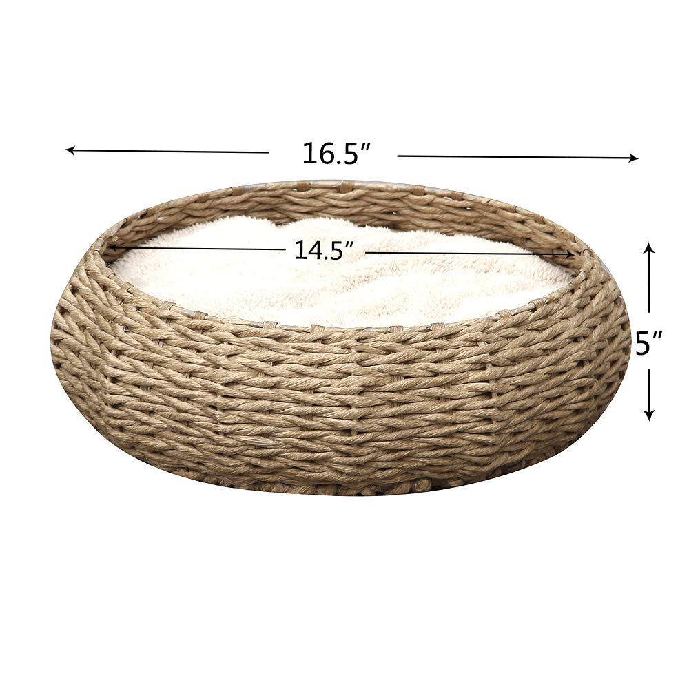 Petpals Hand Made Paper Rope Round Bed For Cat/Dog/Pet Sleep With Pillow, Natural (Round)