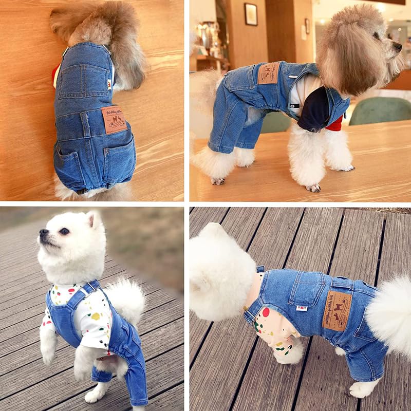 Meetcare Dog Clothes Denim Overalls For Small Medium Dogs Cats Puppy Jumpsuit Denim Jacket Suspender Pants Outfit (Small)