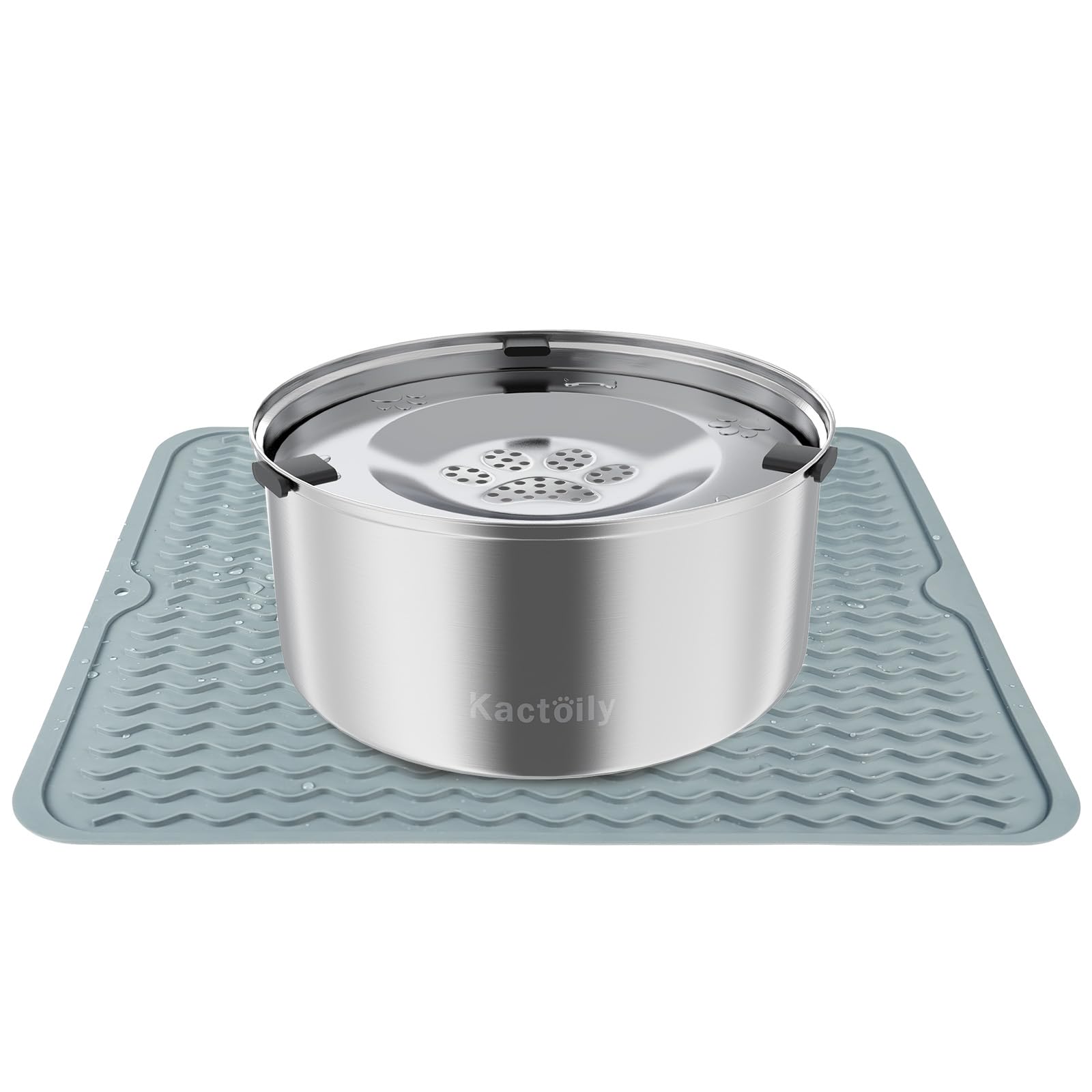 Kactoily 3L Large Capacity Stinless Steel Dog Water Bowl and Waterproof Silicone Dog Food Tray, Slow Down Drinking Pet Water Bow
