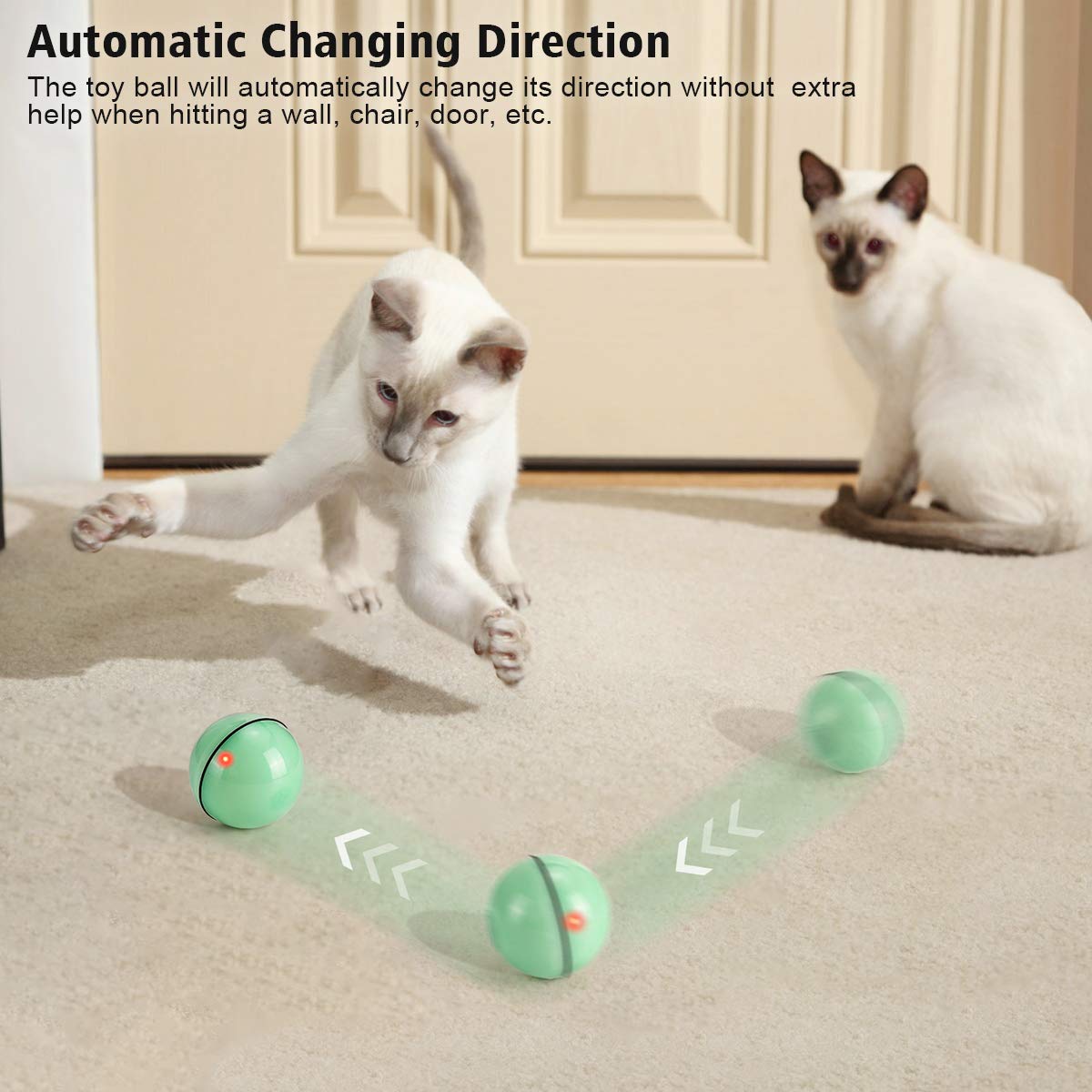 Wwvvpet Interactive Cat Toys Ball With Led Light, 360 Degree Self Auto Rotating Smart Ball, Usb Rechargeable Spinning Cat Ball T