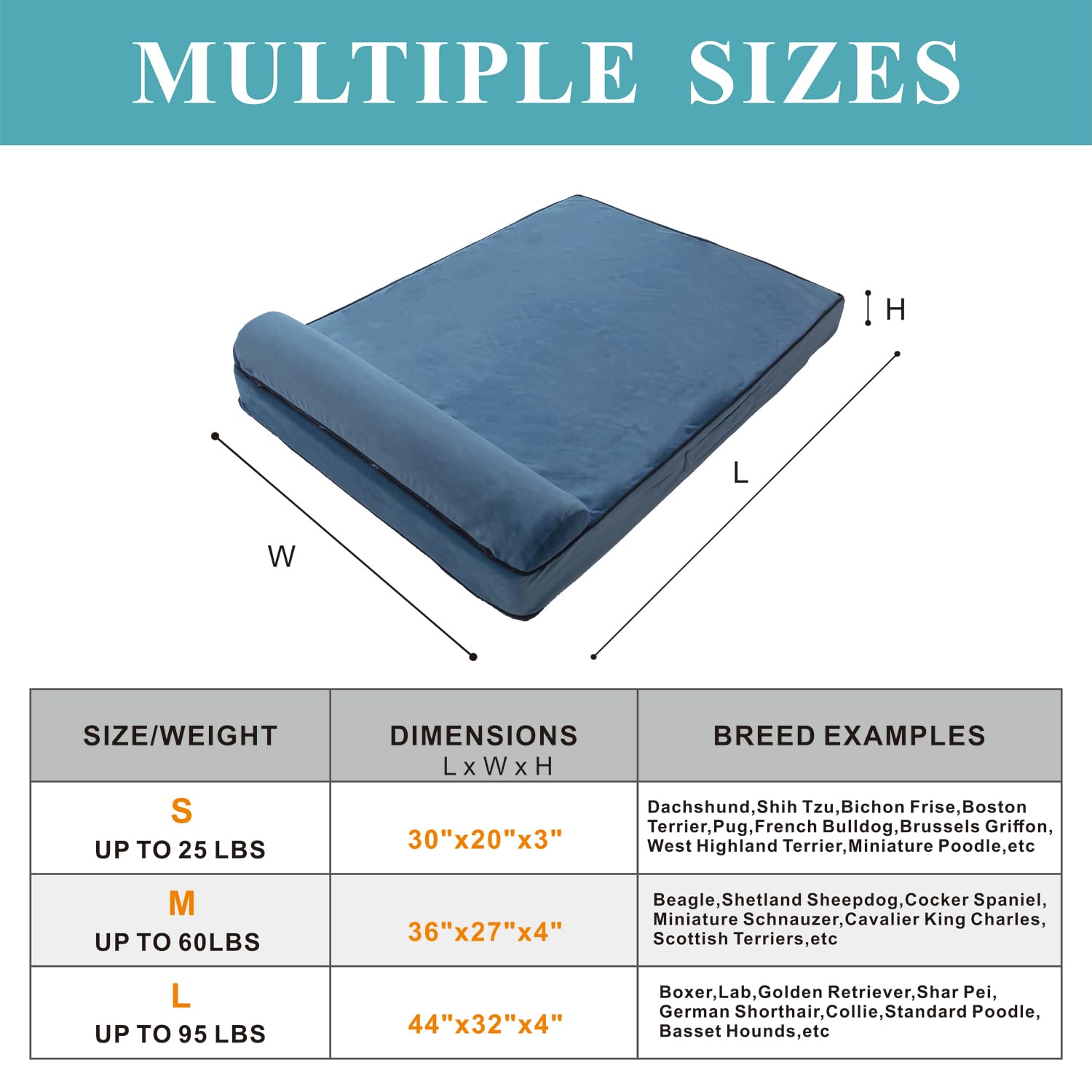 Dog Bed Replacement Cover With Built-In Orthopedic Pillow, Waterproof With Zipper, 44X32X4 Inches, Cover Only With Pillow Insert