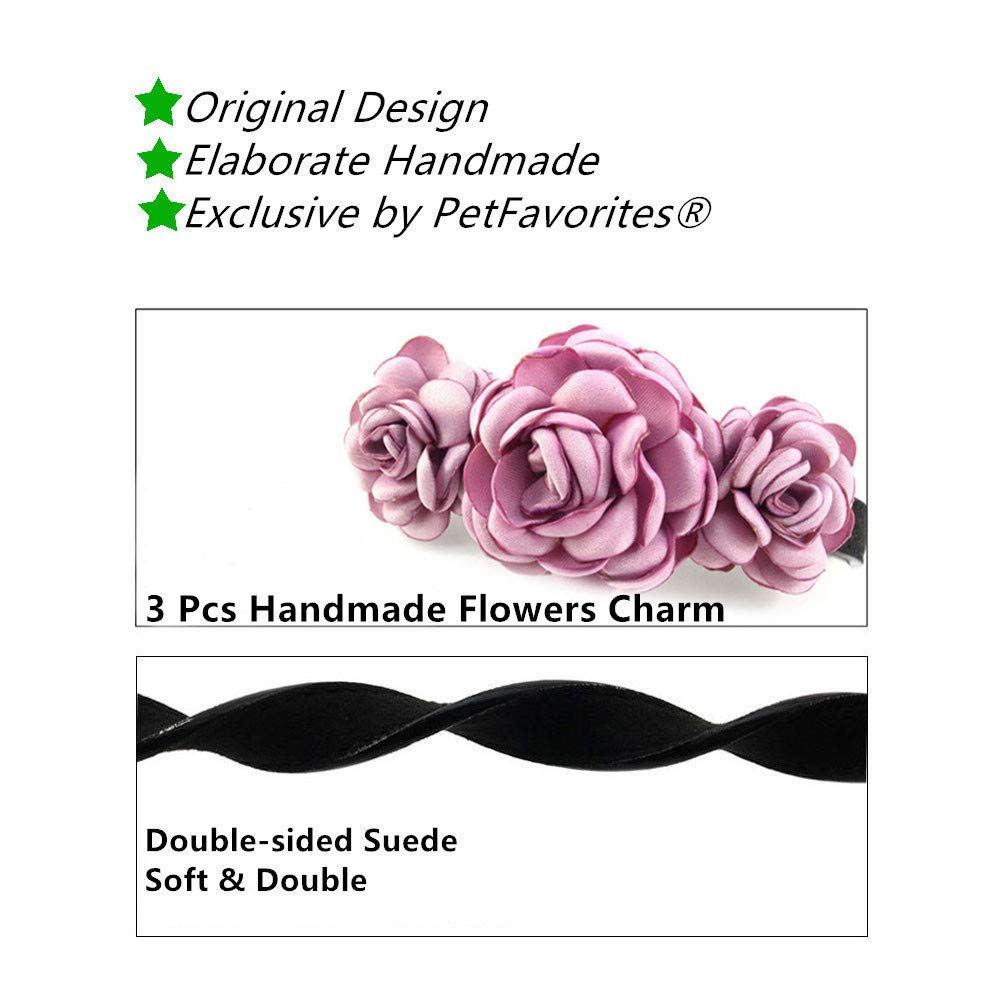 Petfavorites Valentines Flower Dog Cat Collar - Suede Puppy Wedding Collar For Kitten Small Dogs - Chihuahua Yorkie Clothes Accessories Costume Outfits, Adjustable Buckle And Handmade (Red, Size M)