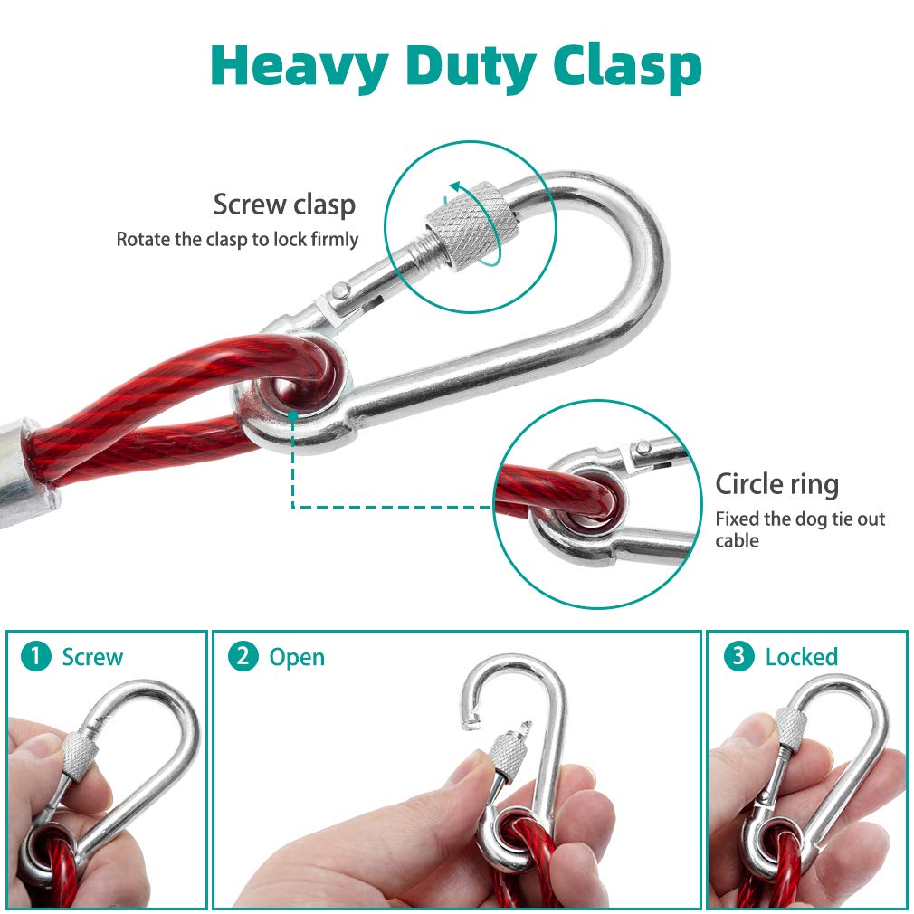 Kooltail Dog Tie Out Cable 50 Feet - Dog Leash For Outdoor Camping Yard Training Heavy Duty Tie-Out Cable For Medium Large Dogs