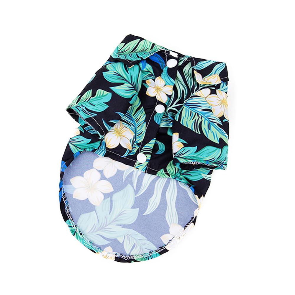 Lhyz Park Hawaiian Beach Print Pet Dog Cat T-Shirts Cute For Small To Medium Dog Cats Cool Summer Vest Camp Shirt Clothes (Navy